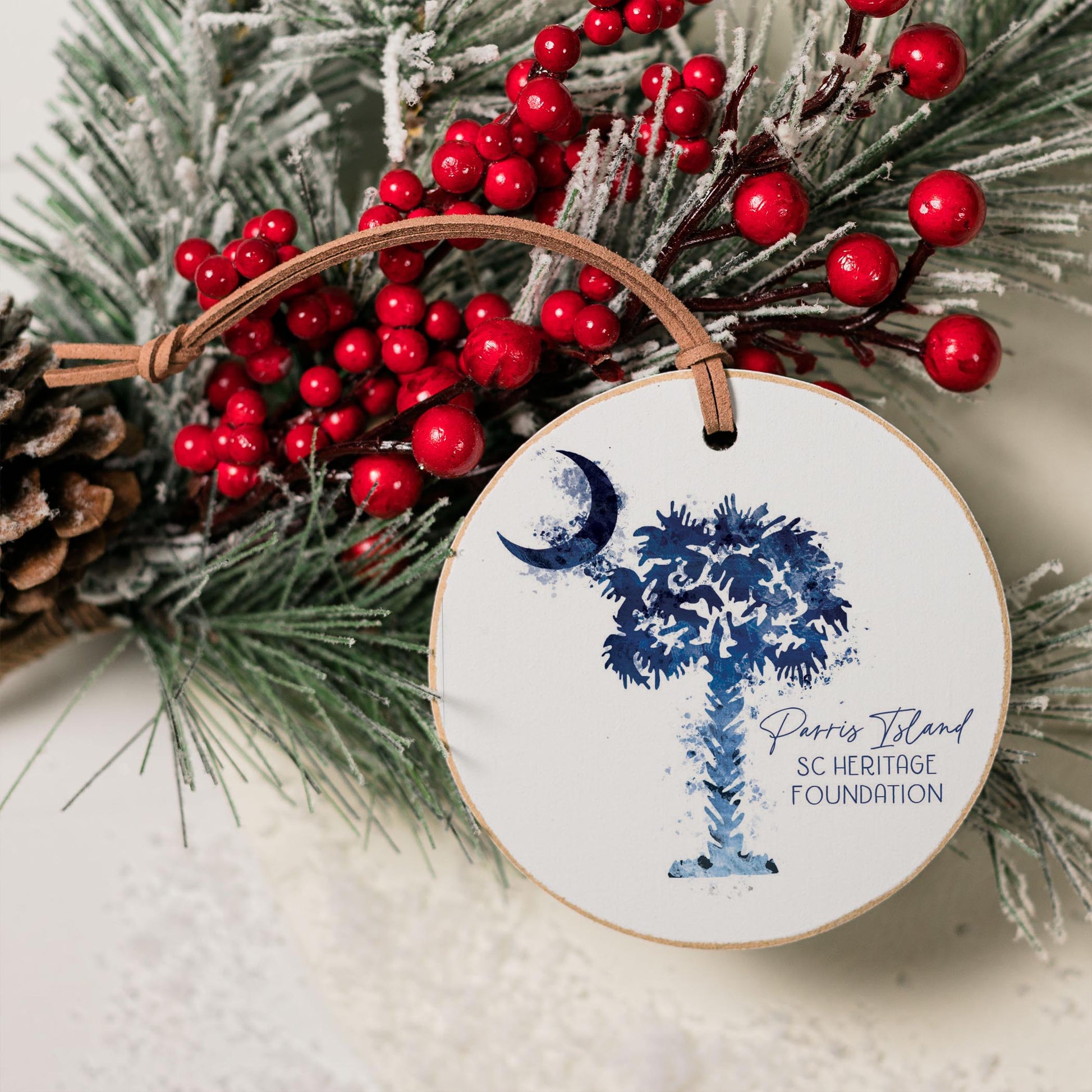 4" Round Ornament-Watercolor Palm Parris Island SC Heritage Foundation -3