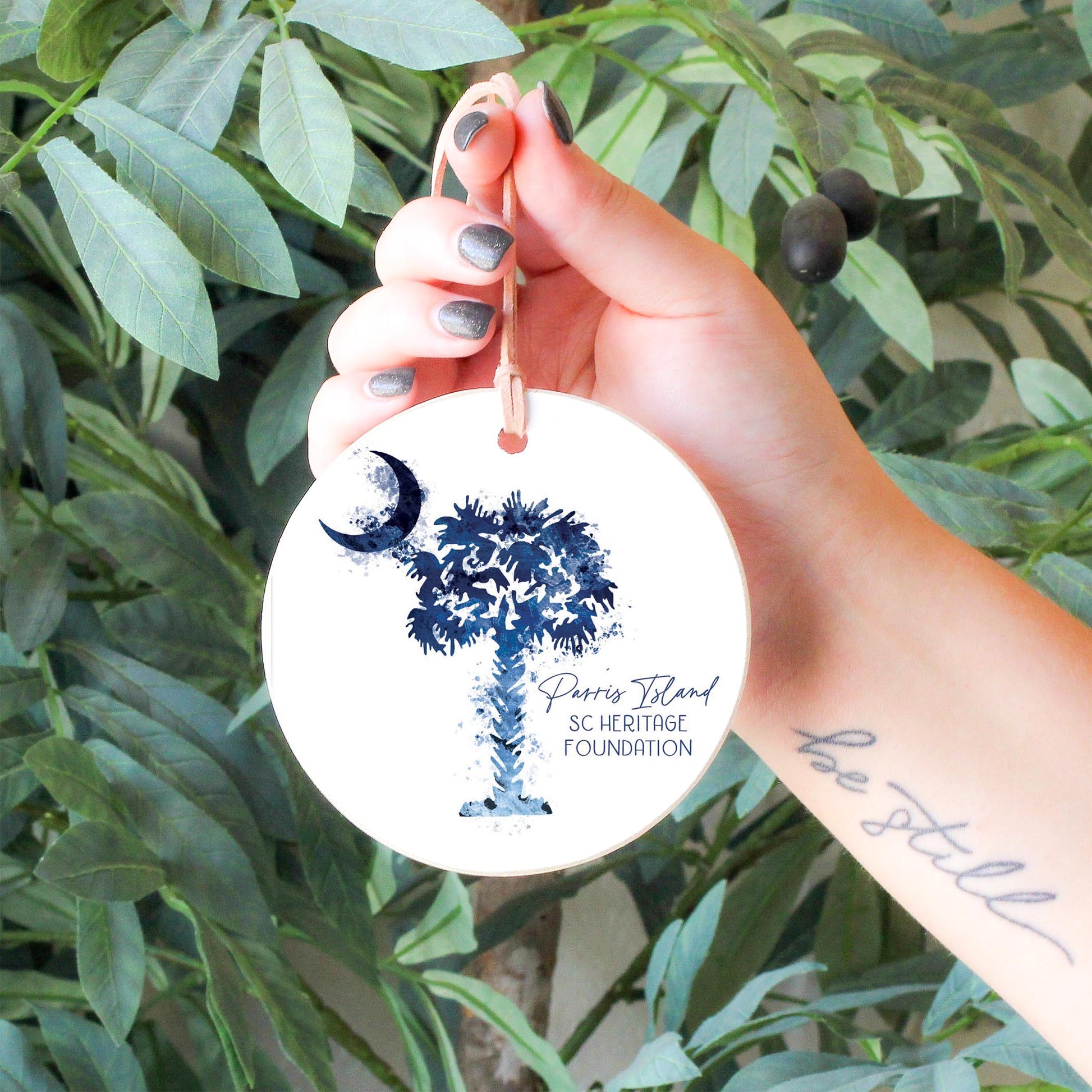 4" Round Ornament-Watercolor Palm Parris Island SC Heritage Foundation -4