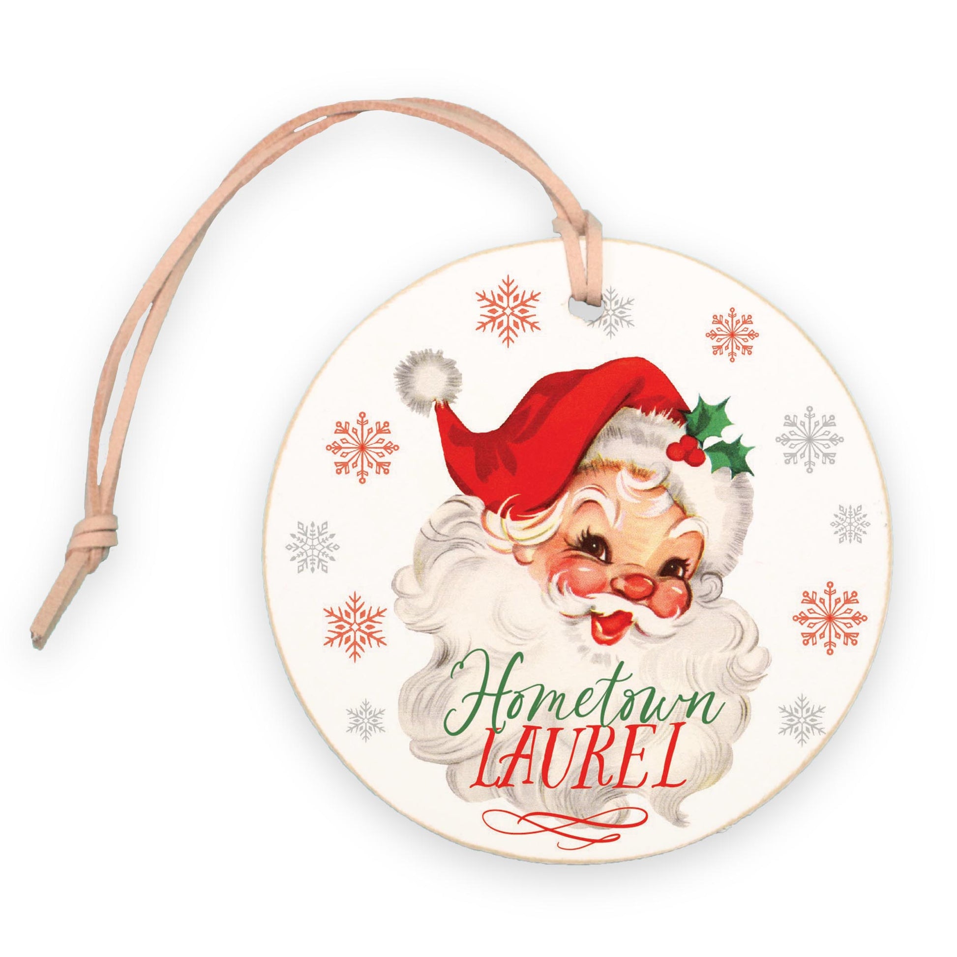 4" Round Ornament-Classic Santa Hometown Laurel -0