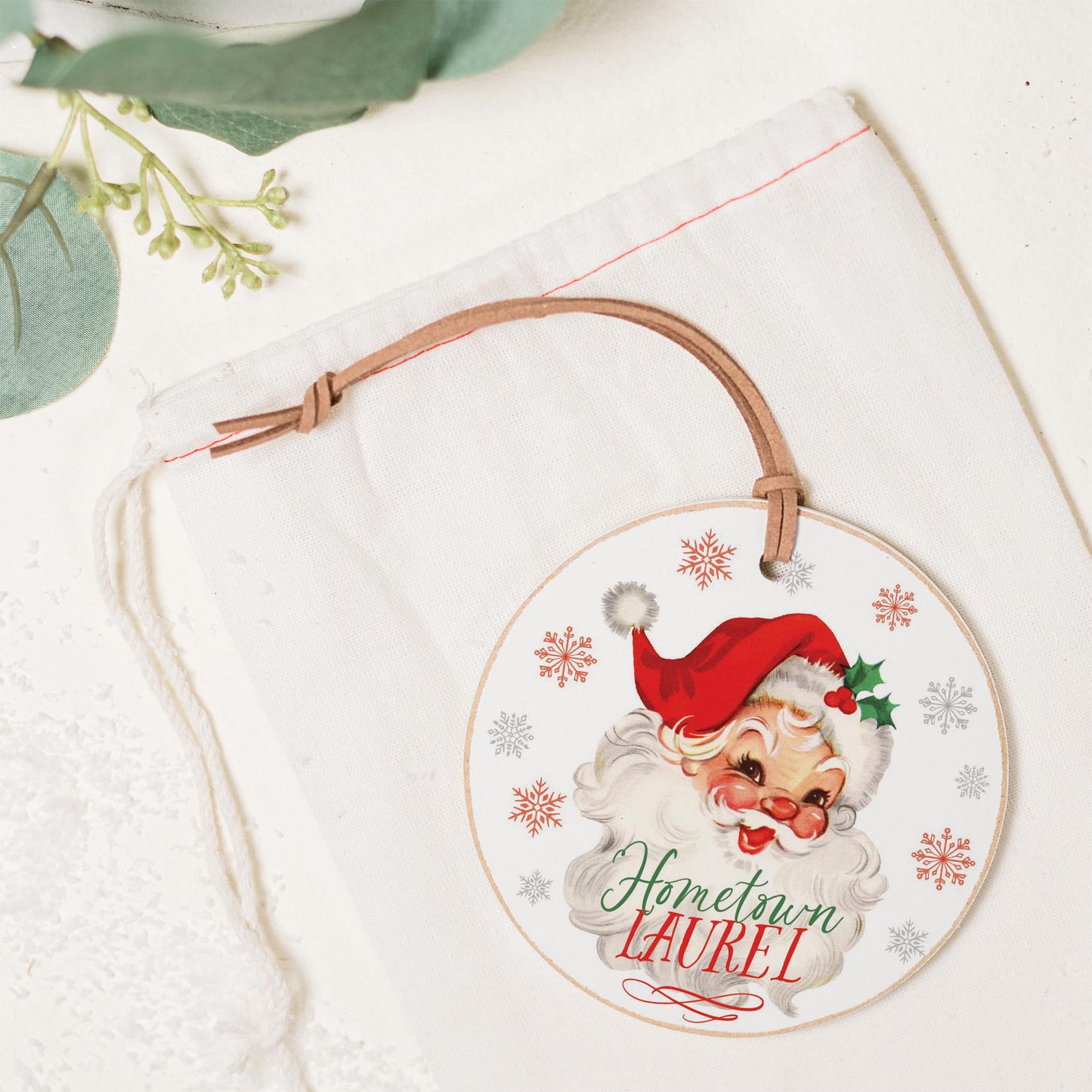 4" Round Ornament-Classic Santa Hometown Laurel -1