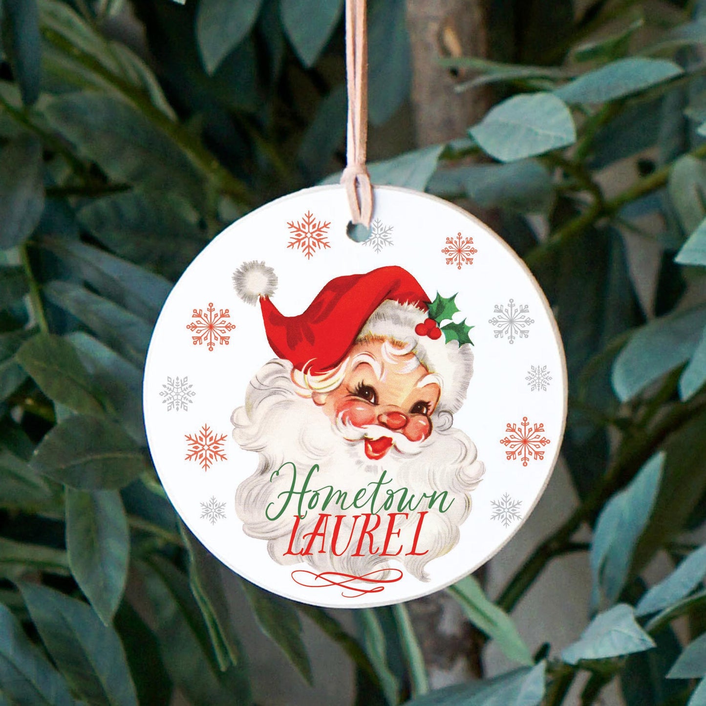 4" Round Ornament-Classic Santa Hometown Laurel -2