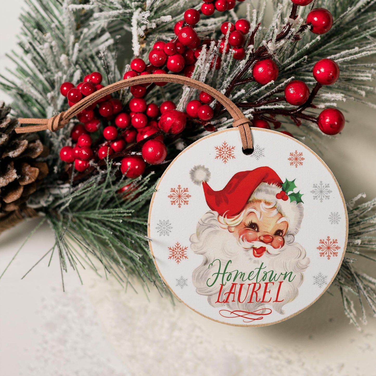 4" Round Ornament-Classic Santa Hometown Laurel -3