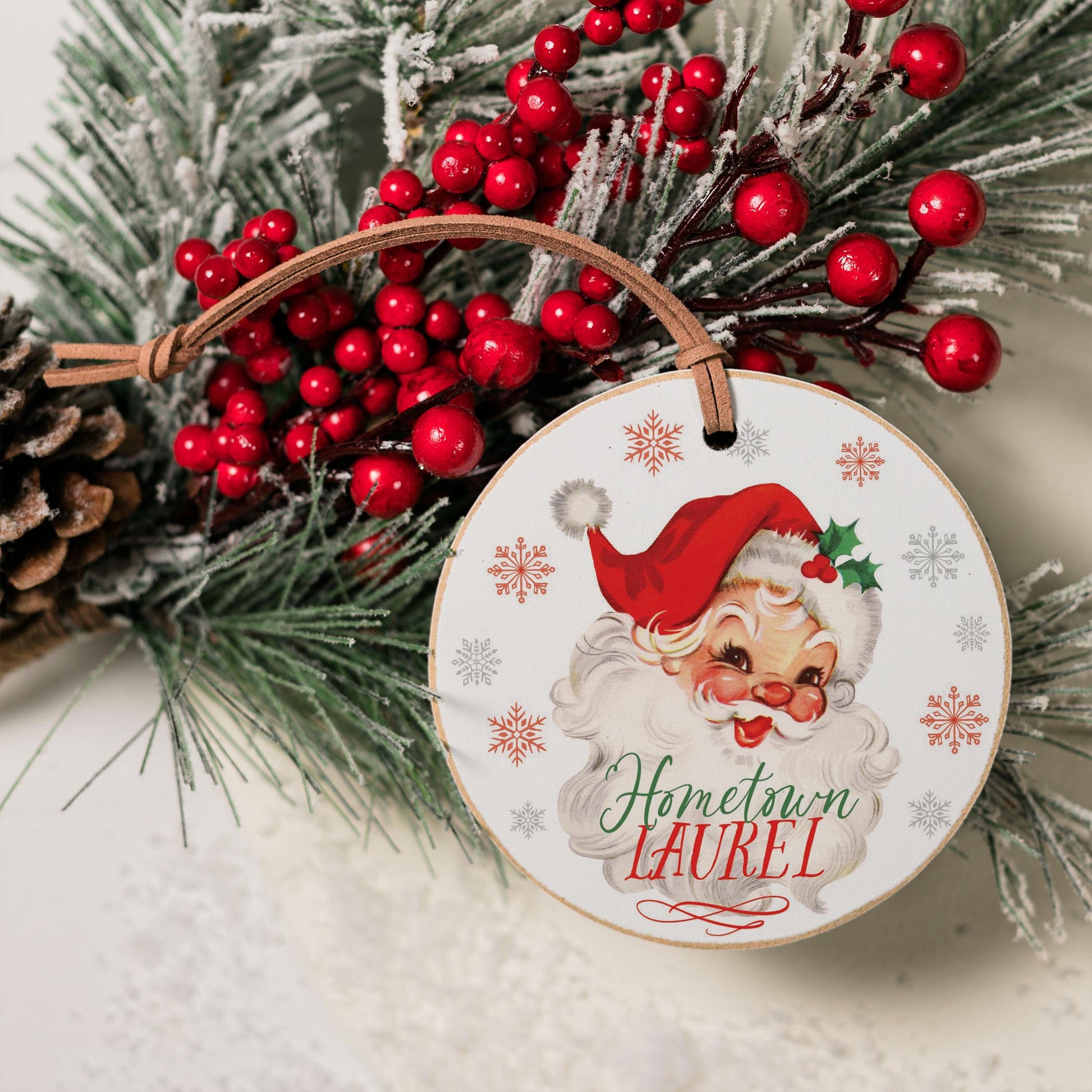 4" Round Ornament-Classic Santa Hometown Laurel -3