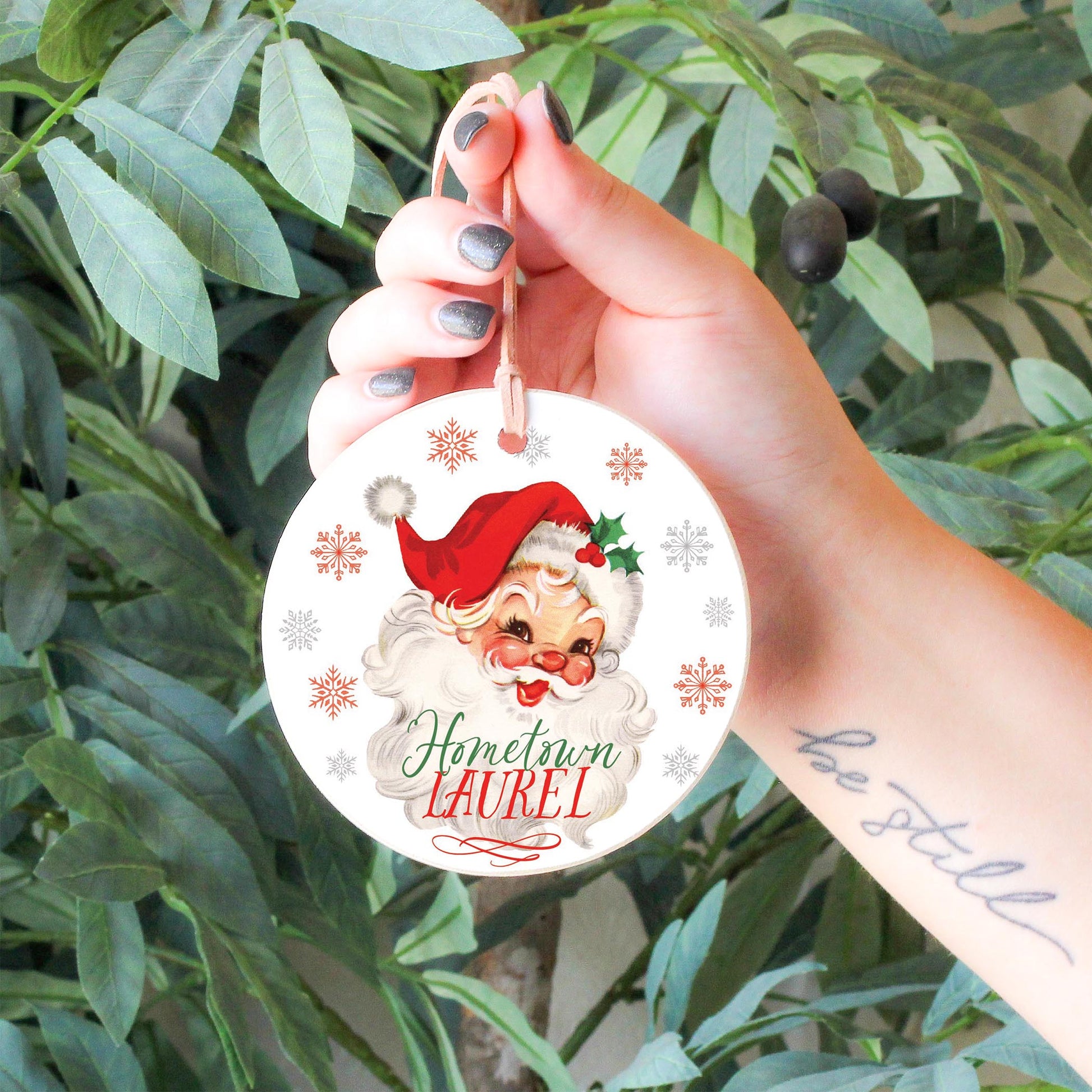 4" Round Ornament-Classic Santa Hometown Laurel -4
