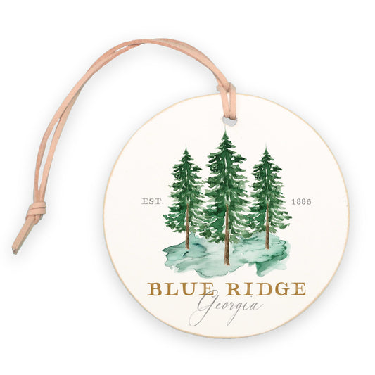 4" Round Ornament-Watercolor Tree Trio Blue Ridge Georgia -0