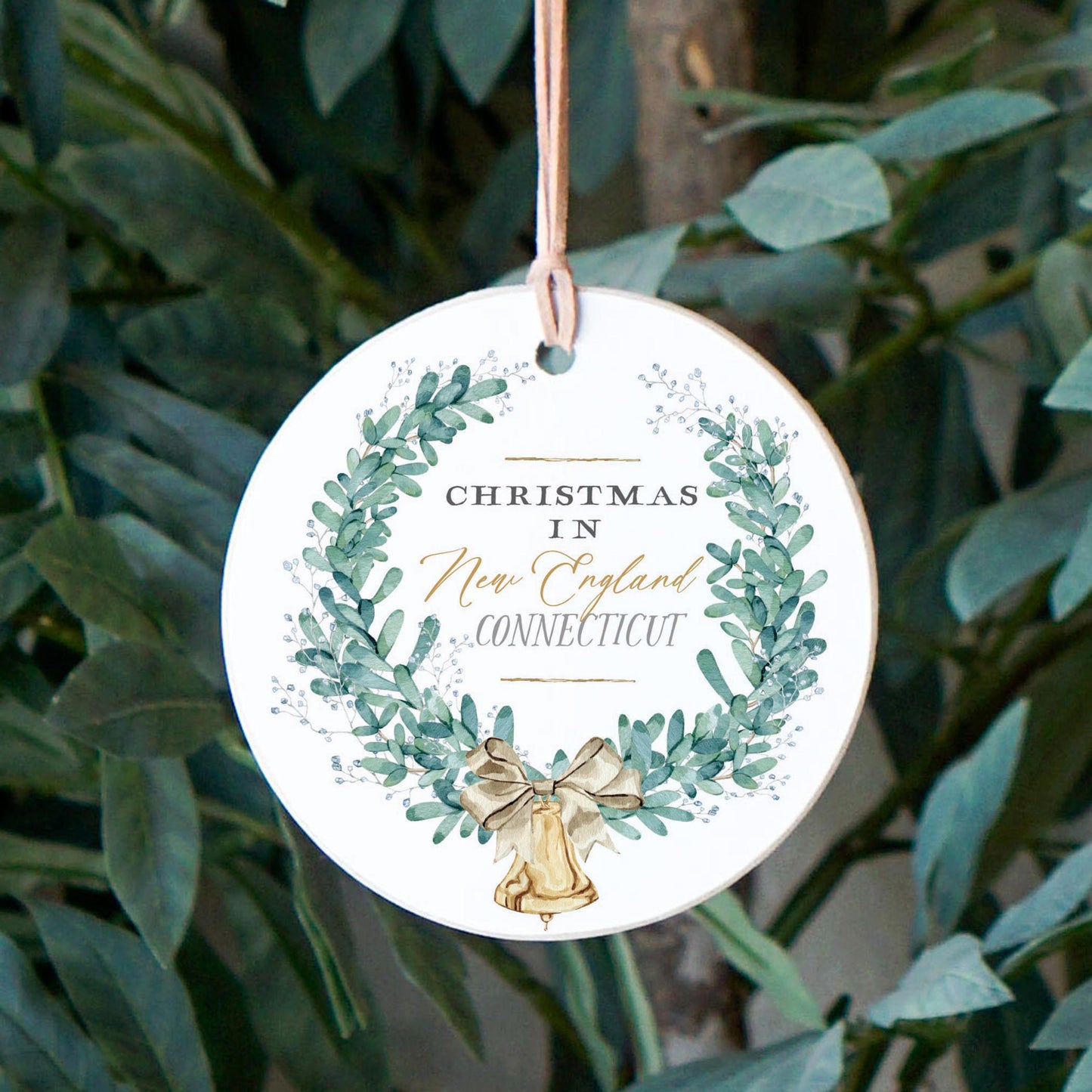 4" Round Ornament-Classic City Christmas New England Connecticut -2