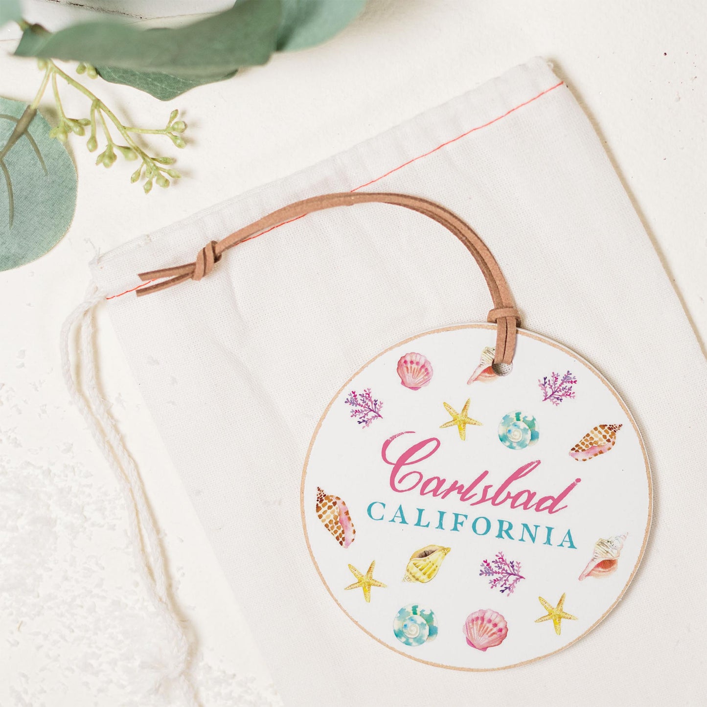 4" Round Ornament-Shells & Shoreline Carlsbad California