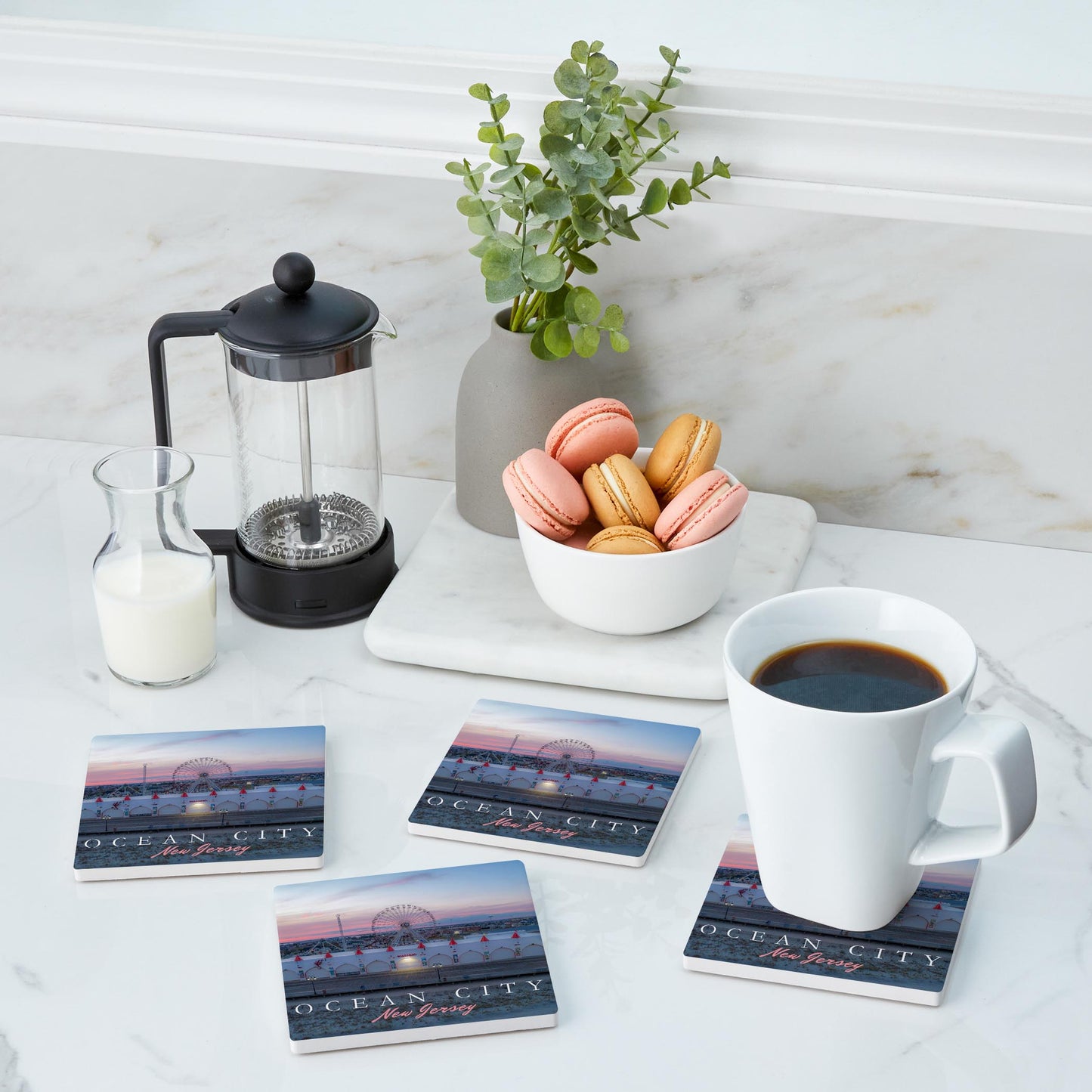 Ceramic Square Coaster 4-Set-Wonderland Pink Sunset Square