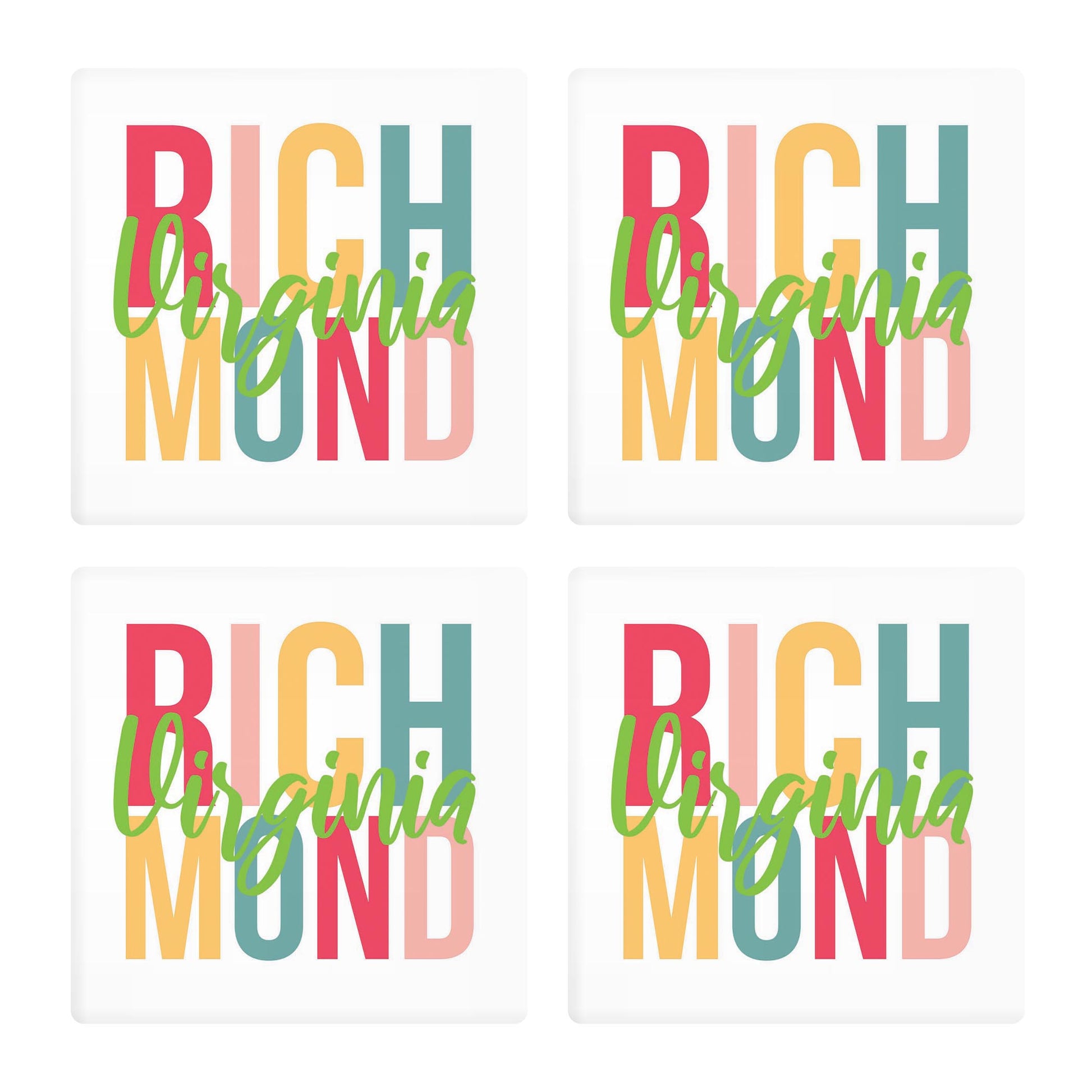 Ceramic Square Coaster 4-Set-Bright Boho Richmond Virginia -0