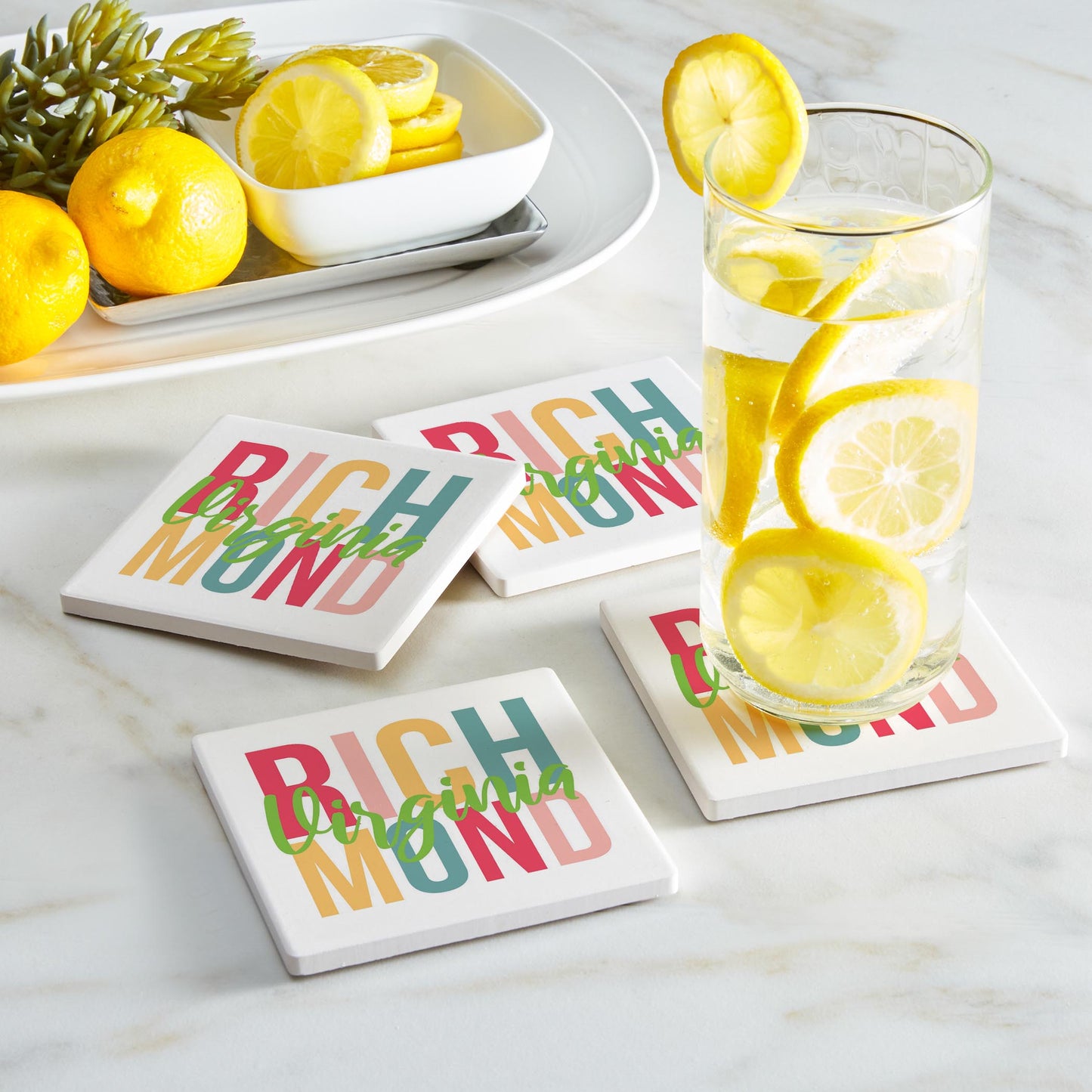 Ceramic Square Coaster 4-Set-Bright Boho Richmond Virginia -1
