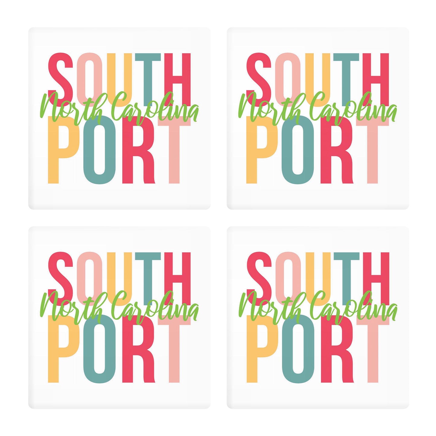 Ceramic Square Coaster 4-Set-Boho Bright Southport North Carolina -0
