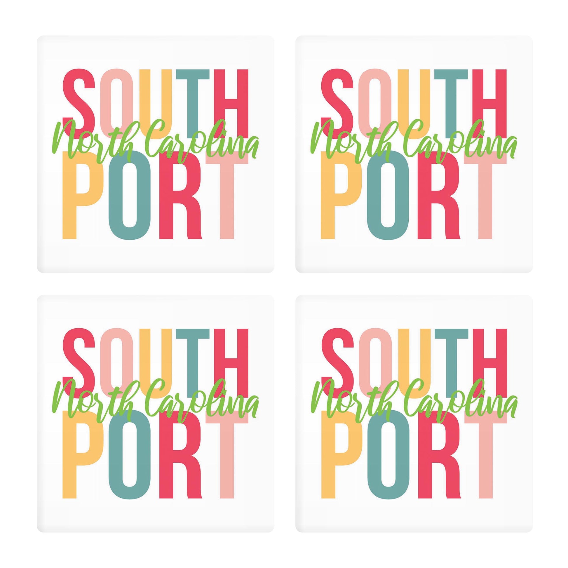Ceramic Square Coaster 4-Set-Boho Bright Southport North Carolina -0