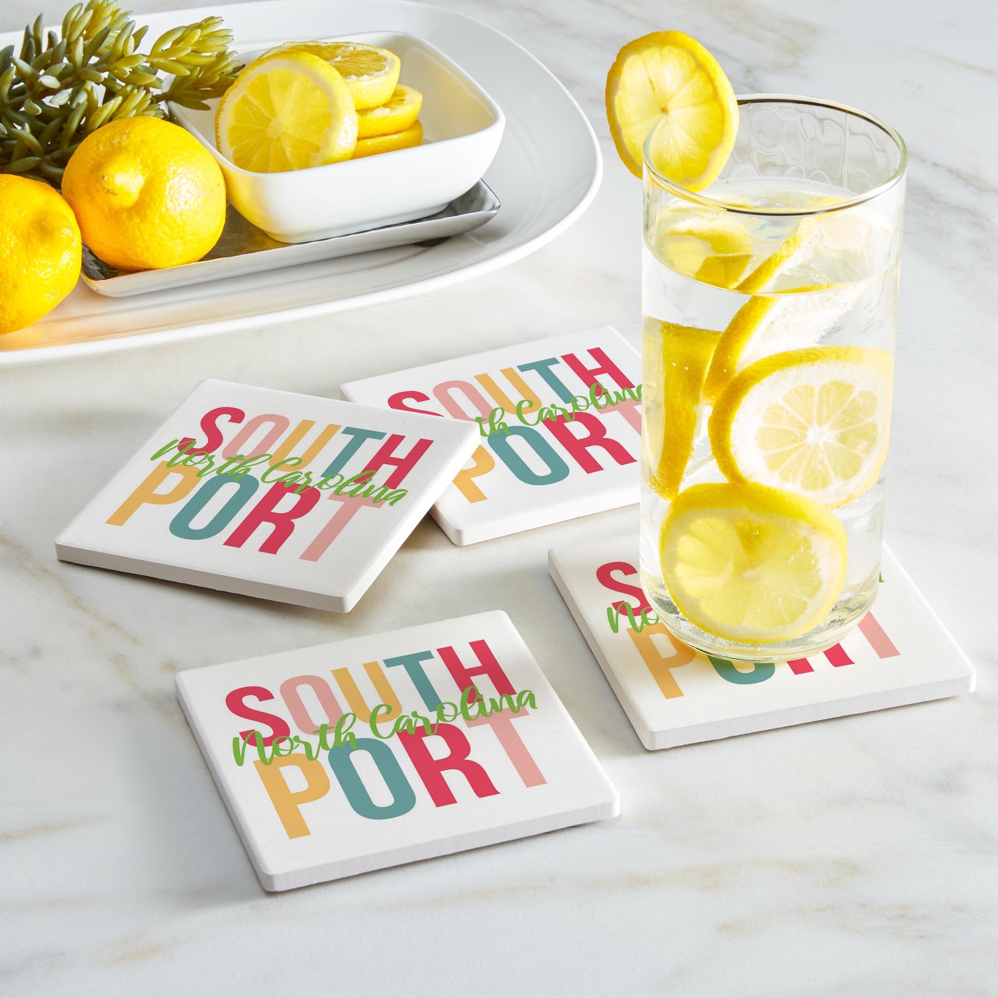 Ceramic Square Coaster 4-Set-Boho Bright Southport North Carolina -1