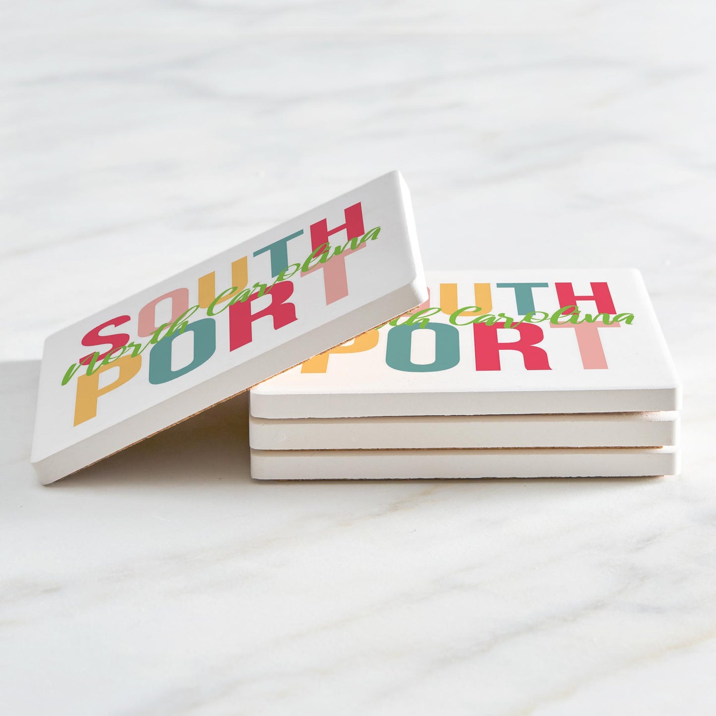 Ceramic Square Coaster 4-Set-Boho Bright Southport North Carolina -2