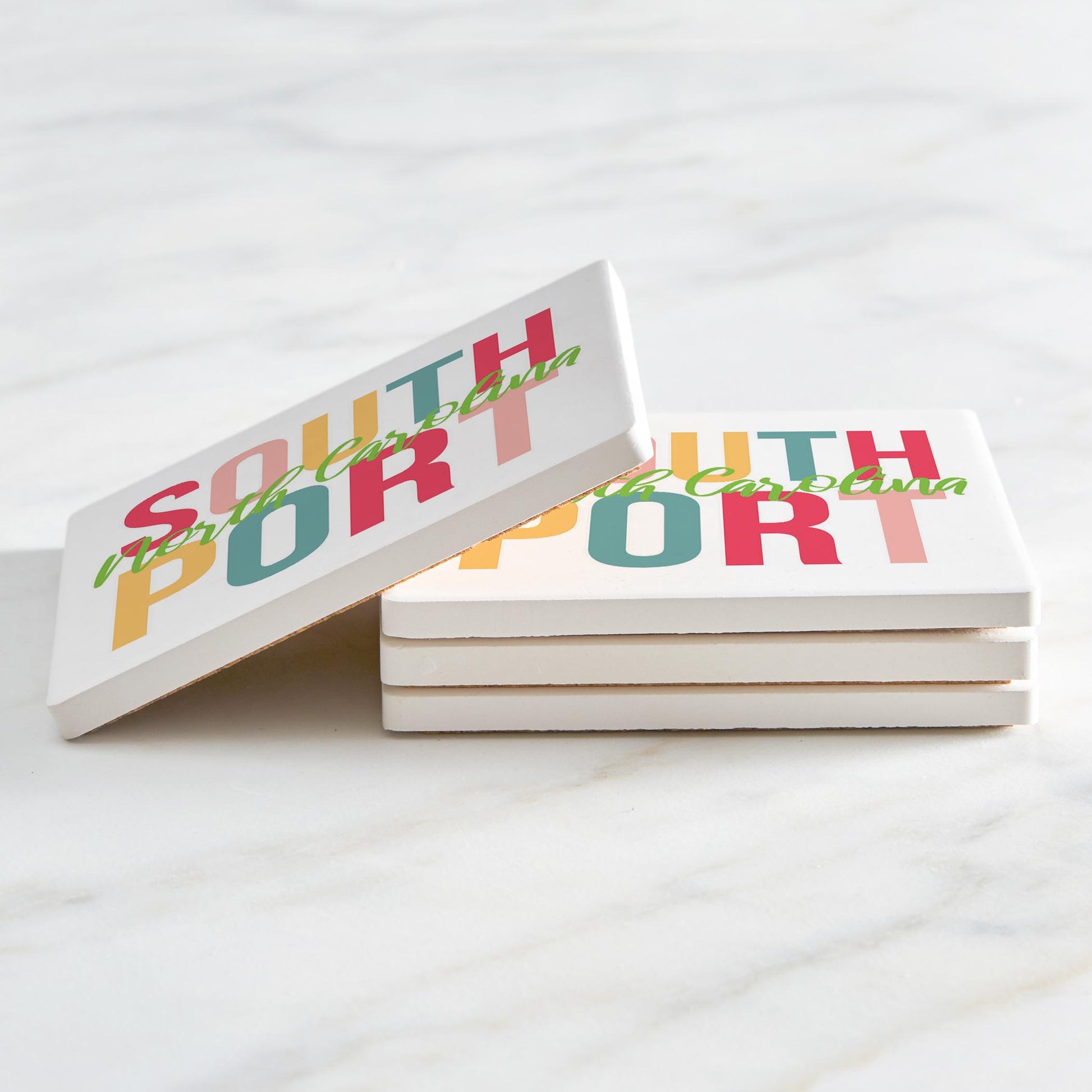 Ceramic Square Coaster 4-Set-Boho Bright Southport North Carolina -2