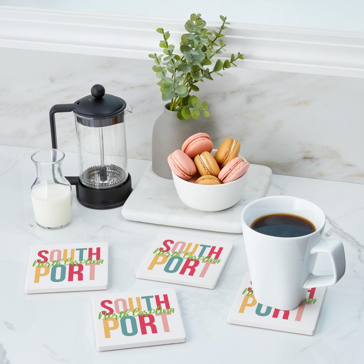Ceramic Square Coaster 4-Set-Boho Bright Southport North Carolina -3