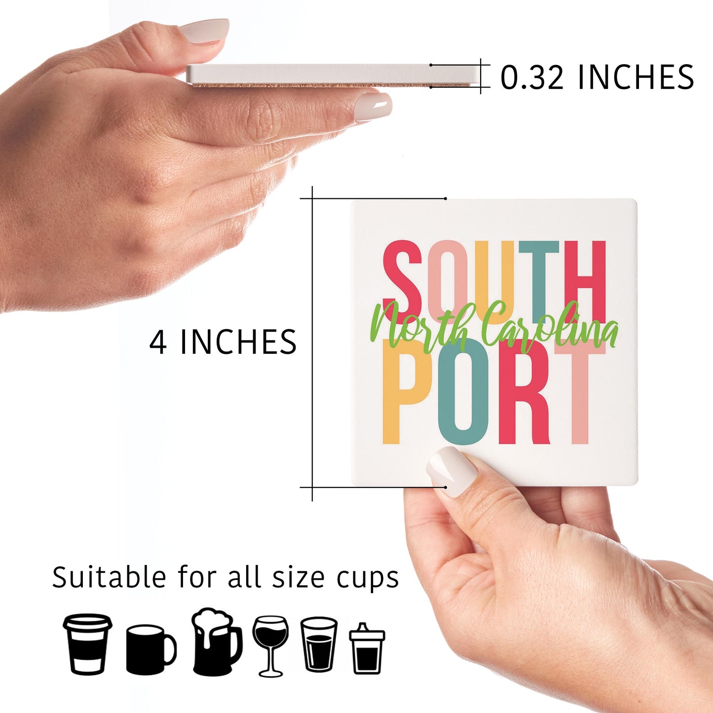Ceramic Square Coaster 4-Set-Boho Bright Southport North Carolina -4