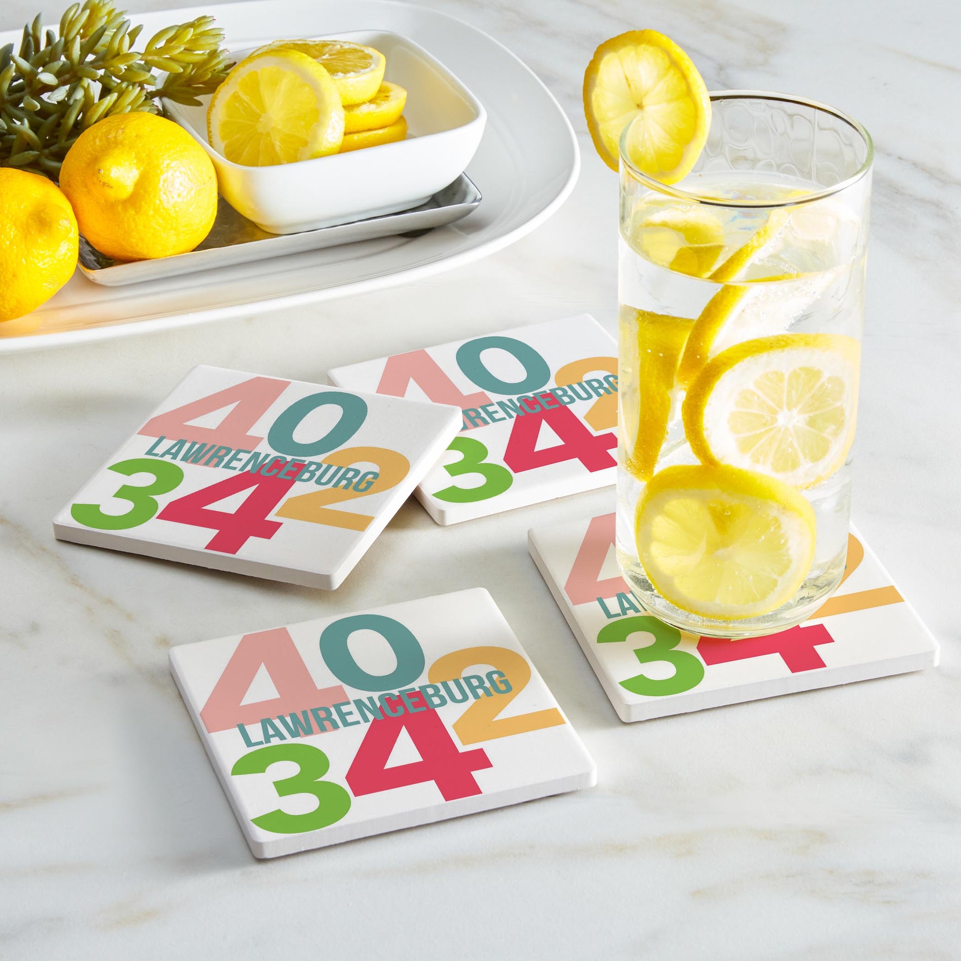 Ceramic Square Coaster 4-Set-Bright & Boho 40342 Lawrenceburg -1