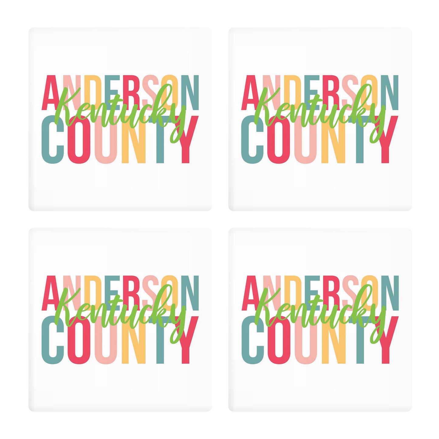 Ceramic Square Coaster 4-Set-Bright & Boho Anderson County Kentucky -0