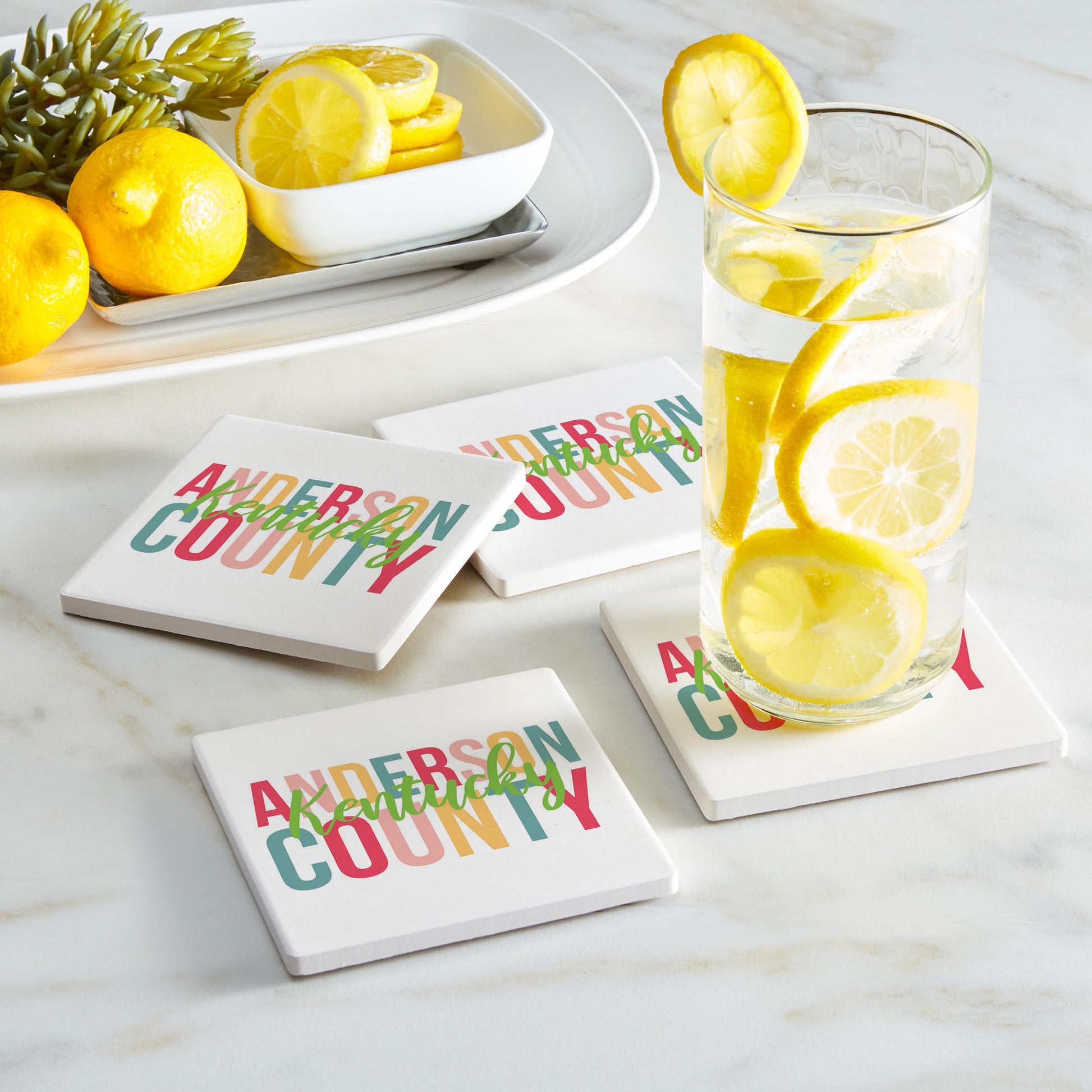 Ceramic Square Coaster 4-Set-Bright & Boho Anderson County Kentucky -1