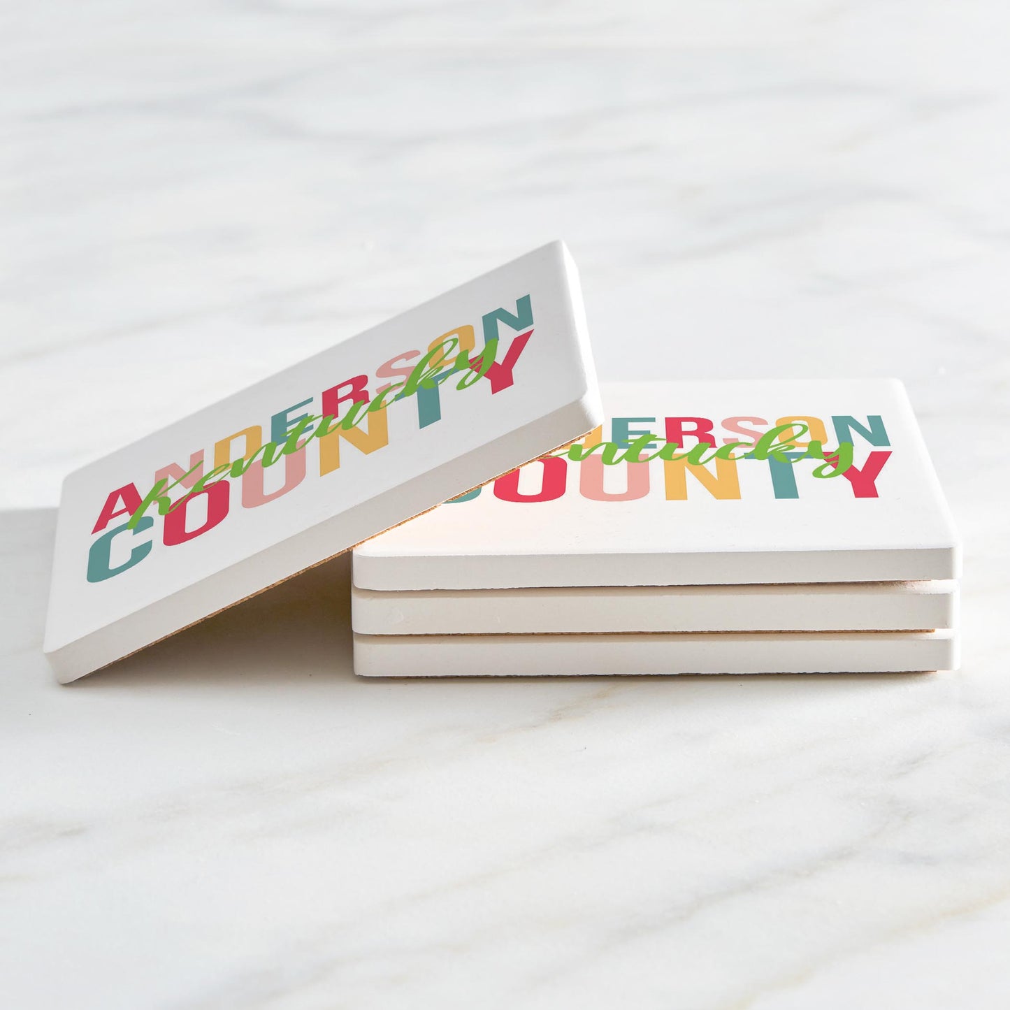 Ceramic Square Coaster 4-Set-Bright & Boho Anderson County Kentucky -2