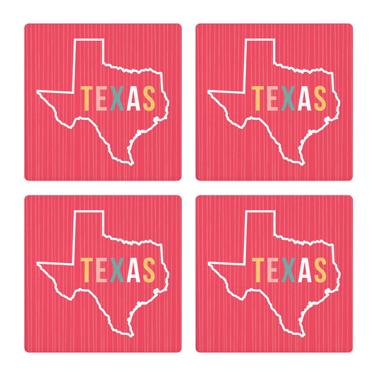 Ceramic Square Coaster 4-Set-Boho Color Pink Texas