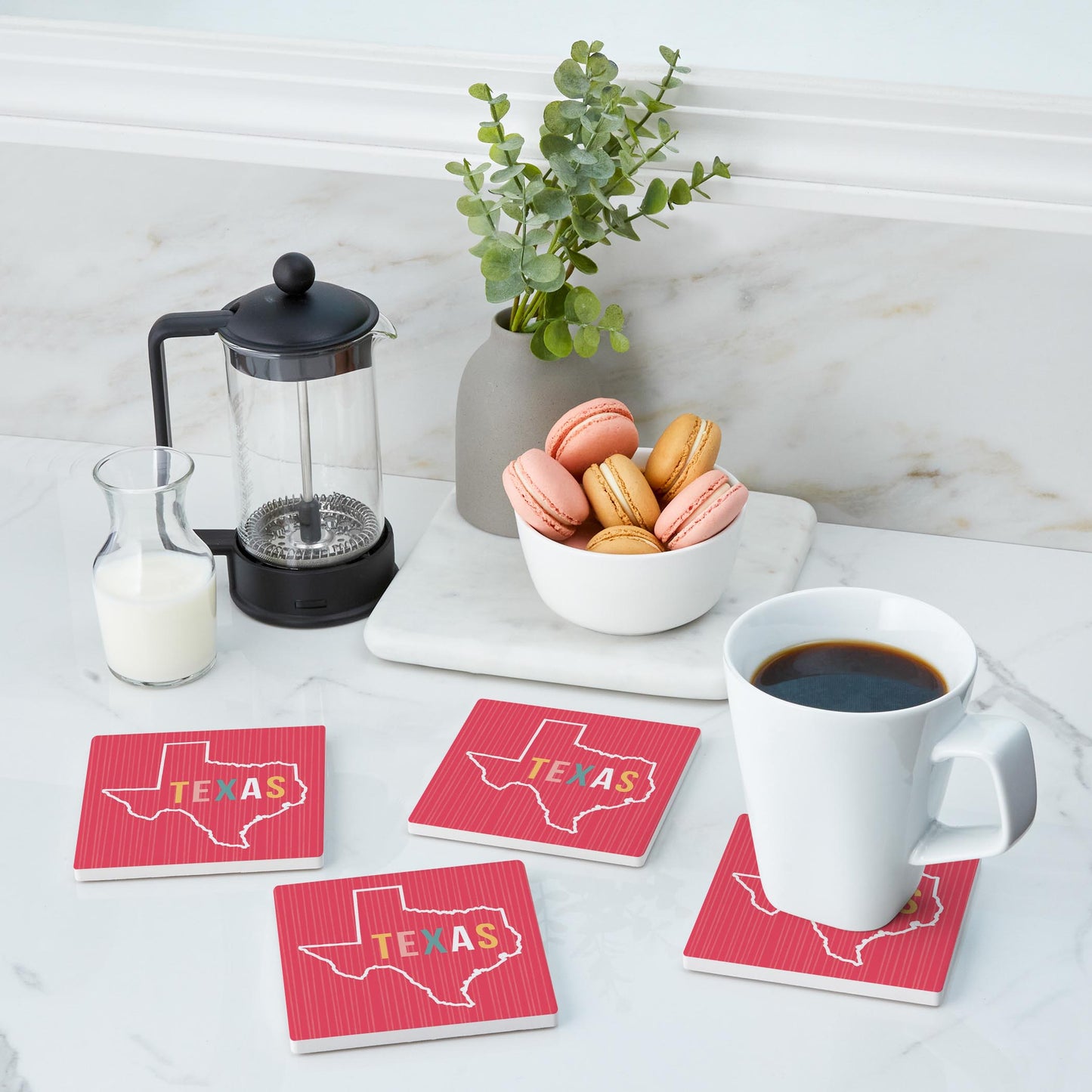 Ceramic Square Coaster 4-Set-Boho Color Pink Texas