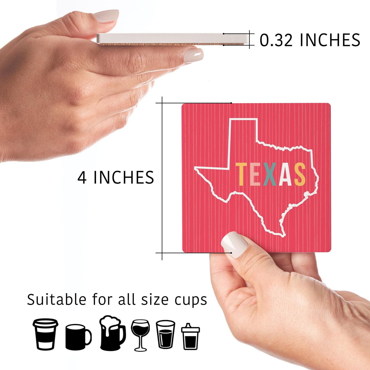 Ceramic Square Coaster 4-Set-Boho Color Pink Texas