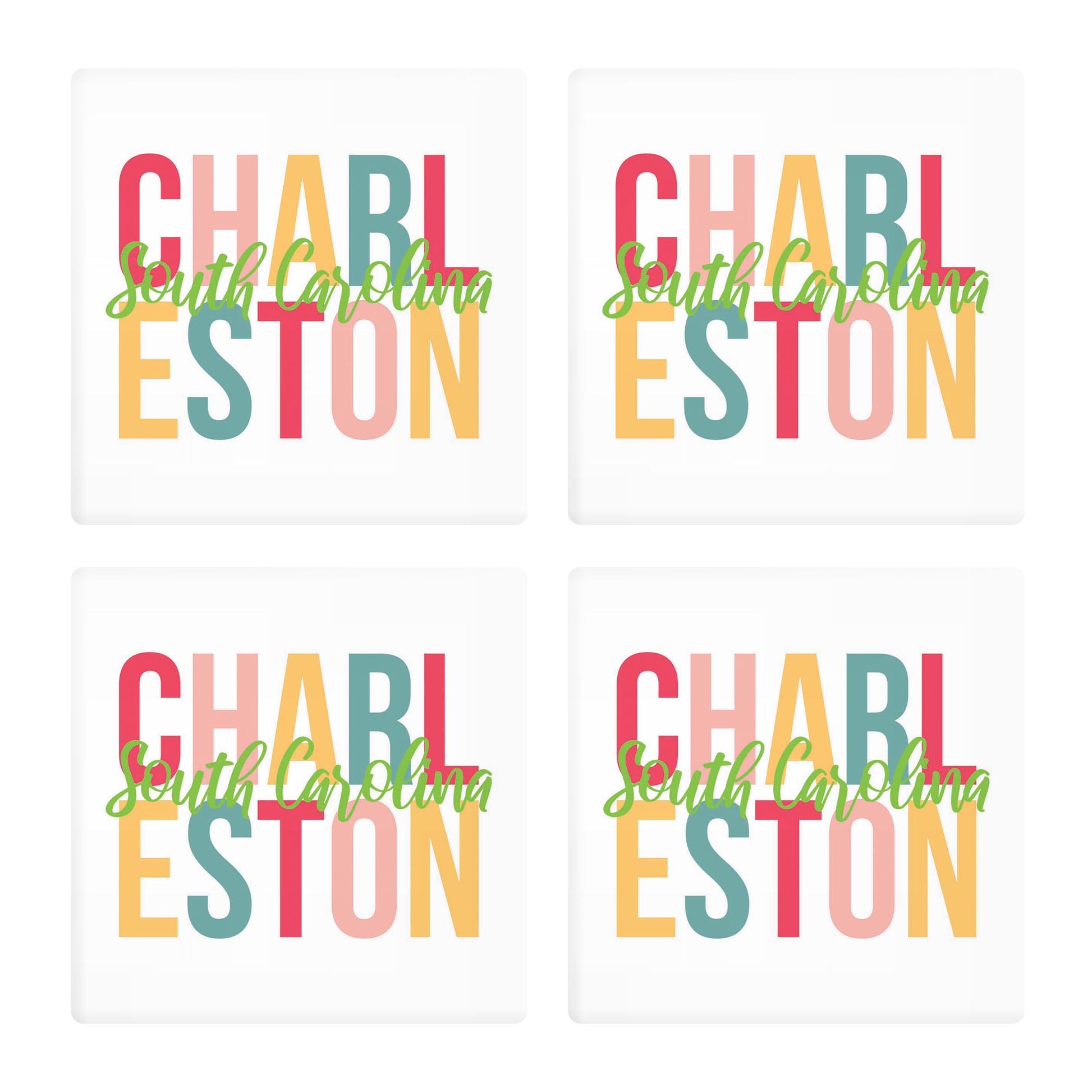 Ceramic Square Coaster 4-Set-Boho Color Charleston South Carolina -0
