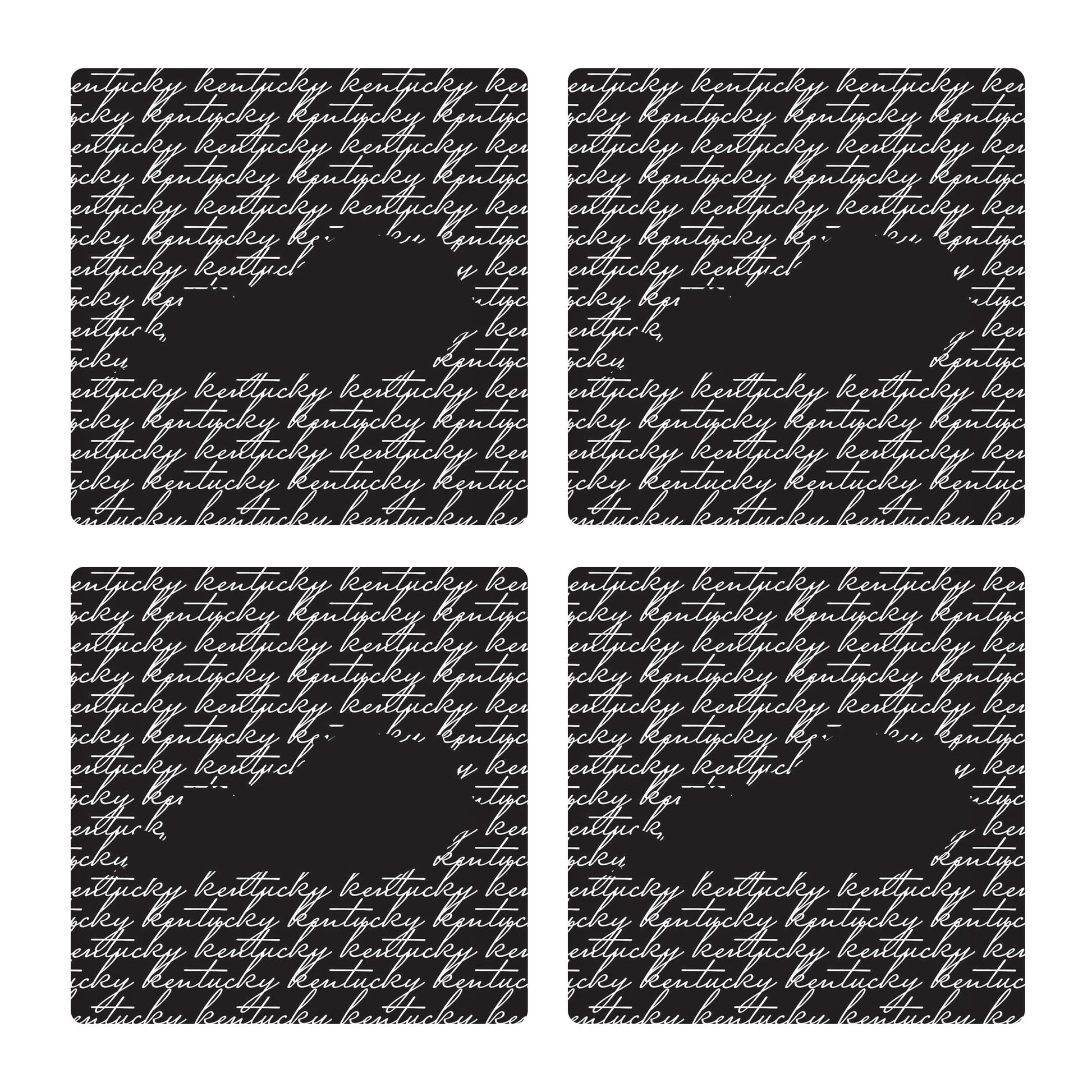 Ceramic Square Coaster 4-Set-Kentucky State Cursive Silhouette -0