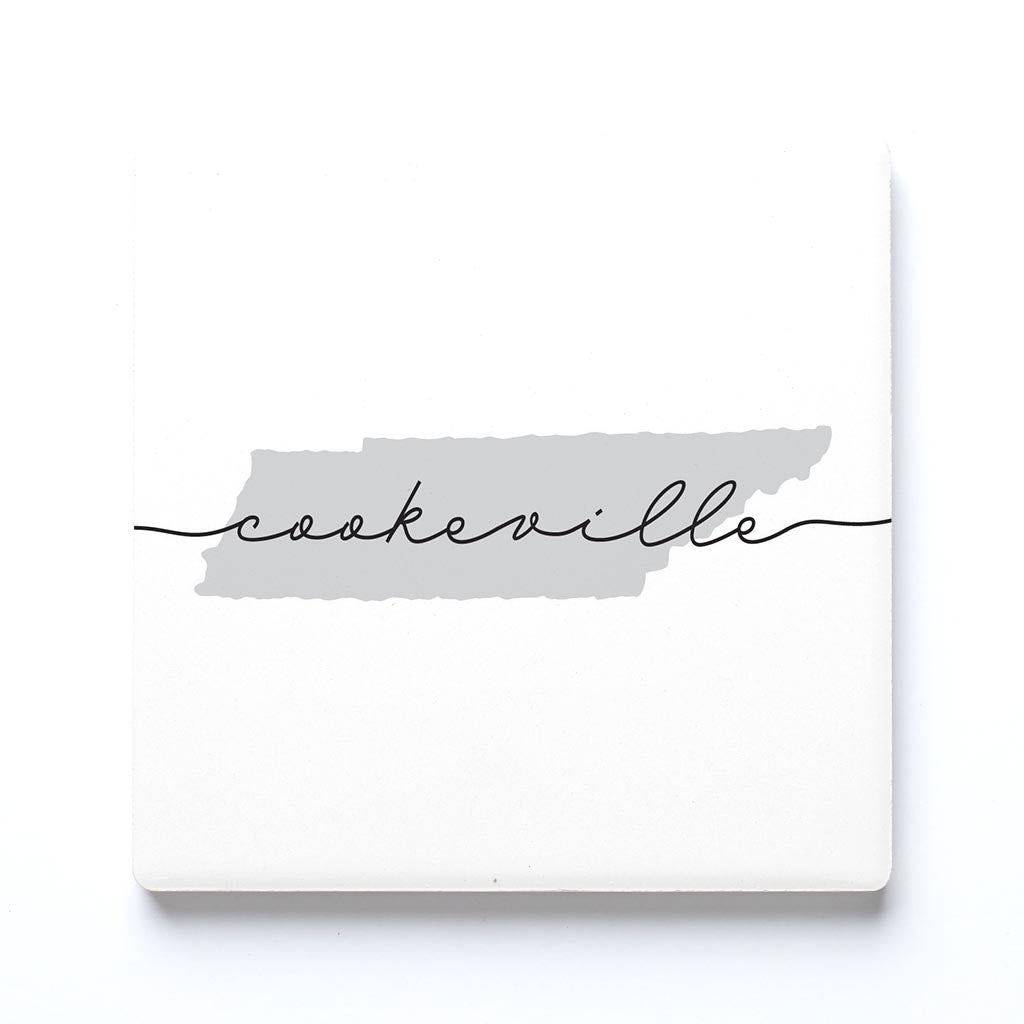 Ceramic Square Coaster-Minimalistib B&W State Cookeville Tennessee -0