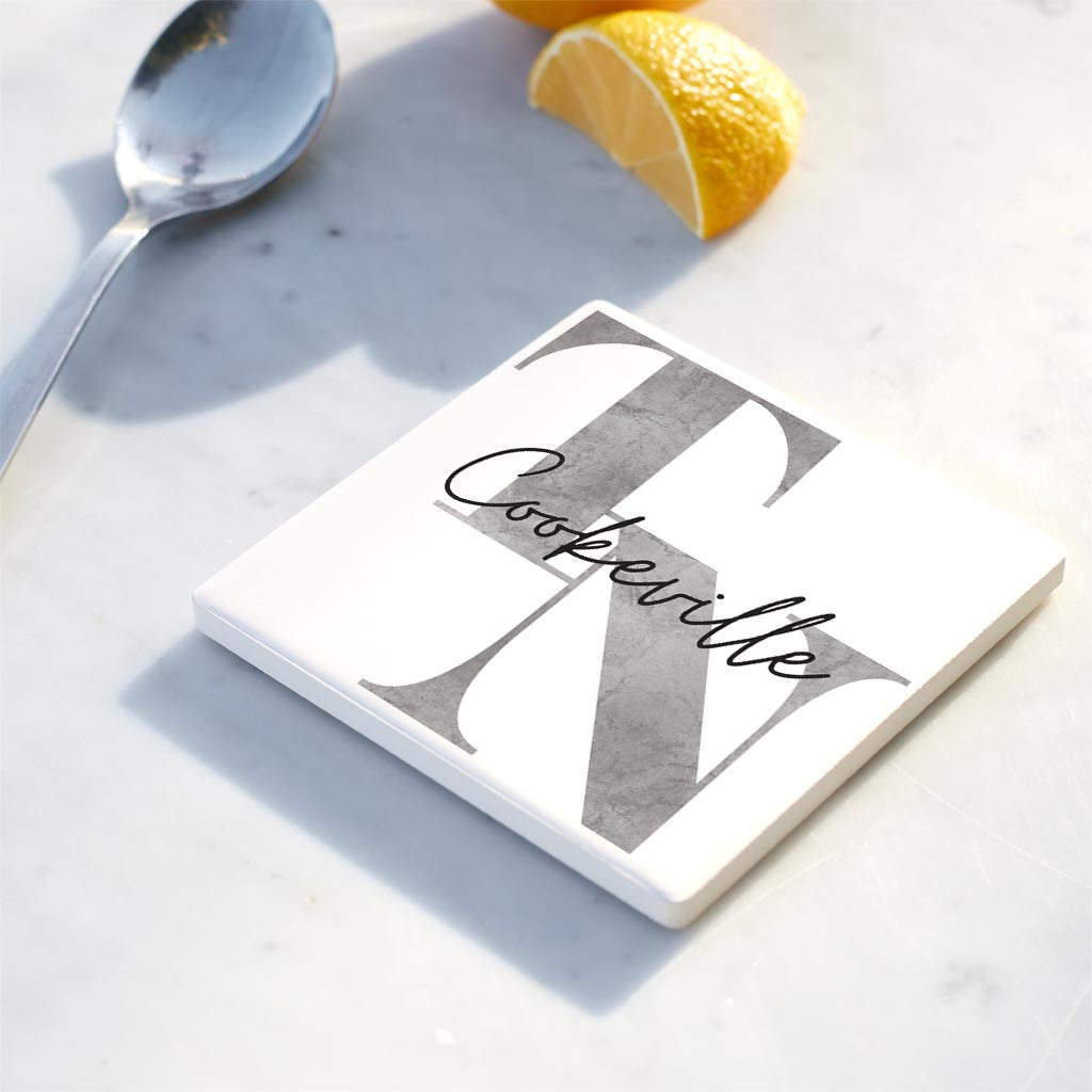 Ceramic Square Coaster-Minimalistib B&W TN Cookeville -3