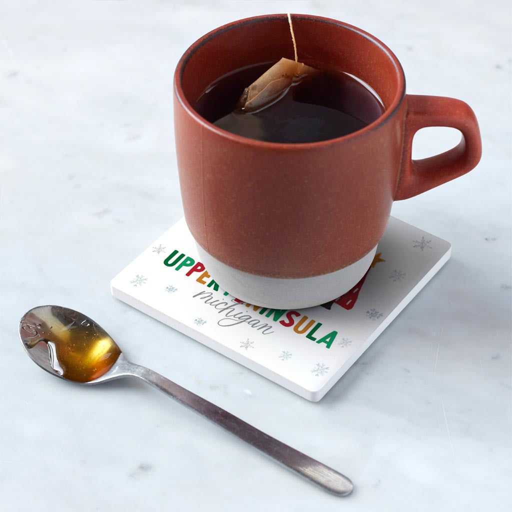 Ceramic Square Coaster-Whimsy Wonder Traditional Upper Peninsula Michigan -4