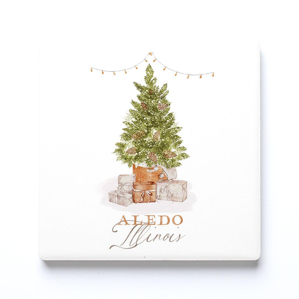 Ceramic Square Coaster-Cottage Tree Aledo Illinois -0