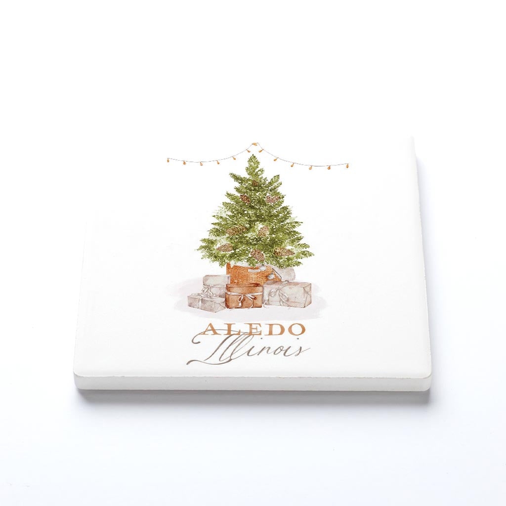 Ceramic Square Coaster-Cottage Tree Aledo Illinois -1
