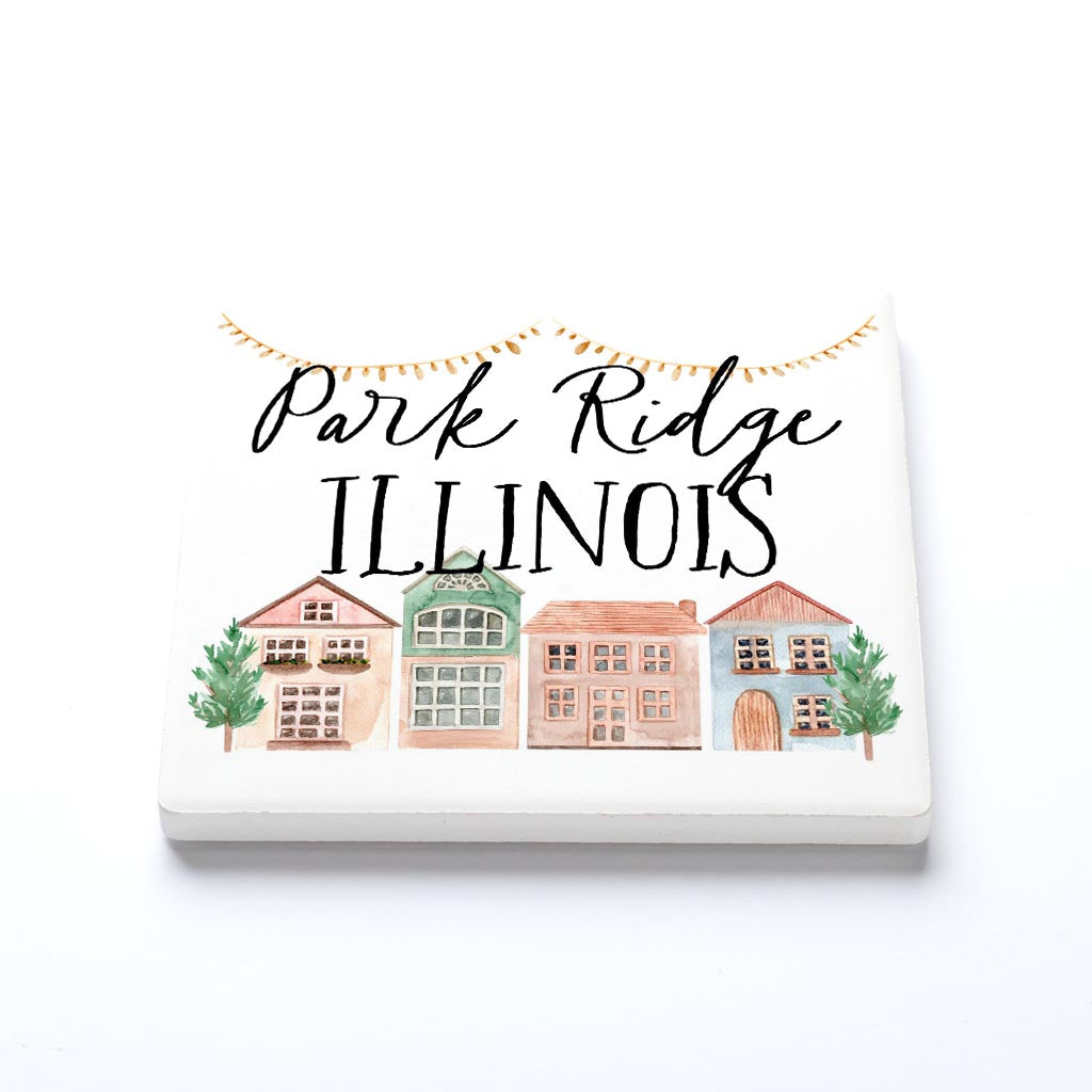 Ceramic Square Coaster-Watercolor Homes Park Ridge Illinois -1