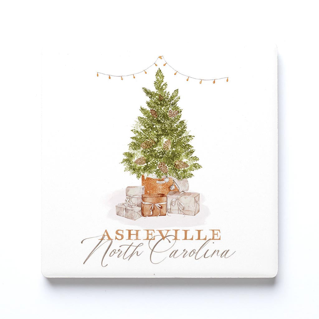 Ceramic Square Coaster-Cottage Tree Asheville North Carolina -0