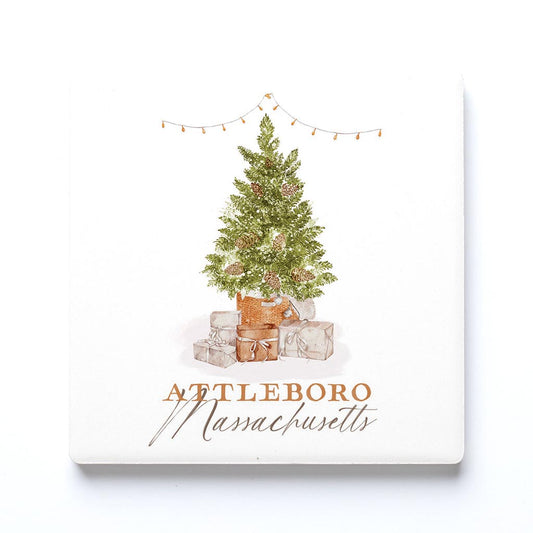 Ceramic Square Coaster-Cottage Tree Attleboro Massachusetts -0