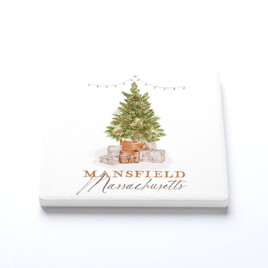 Ceramic Square Coaster-Cottage Tree Mansfield Massachusetts -1