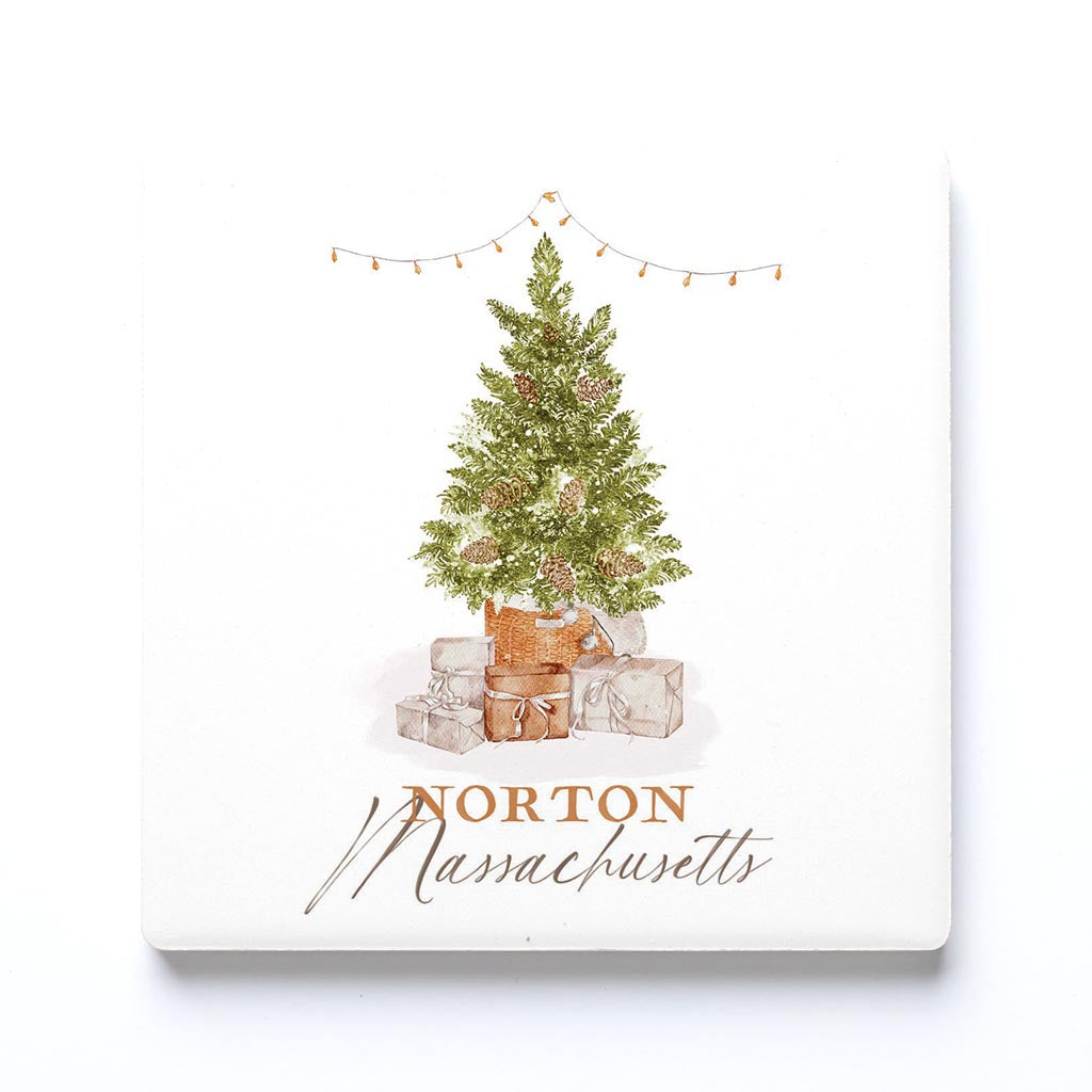Ceramic Square Coaster-Cottage Tree Norton Massachusetts -0