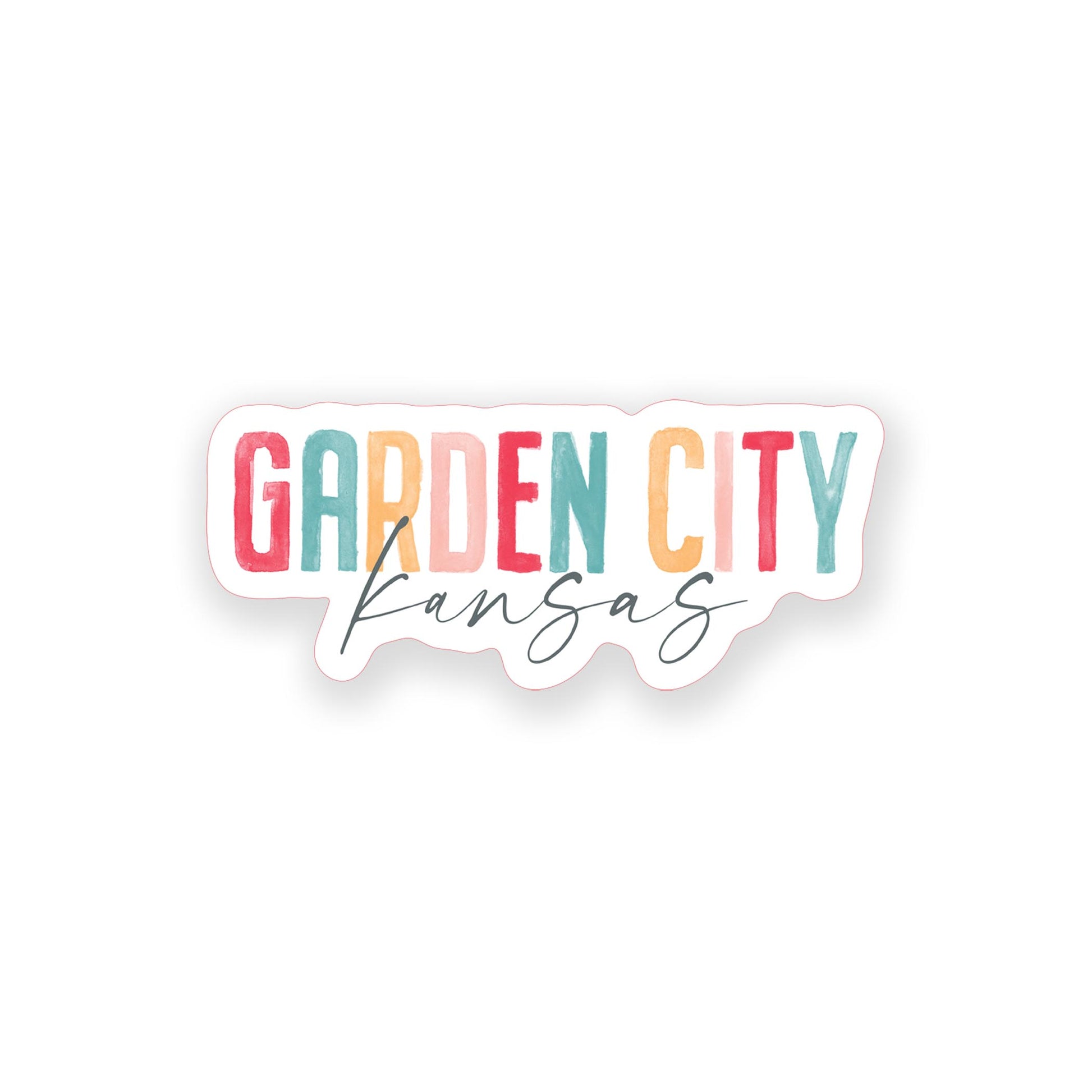 Vinyl Sticker-Watercolor City Garden City Kansas -0