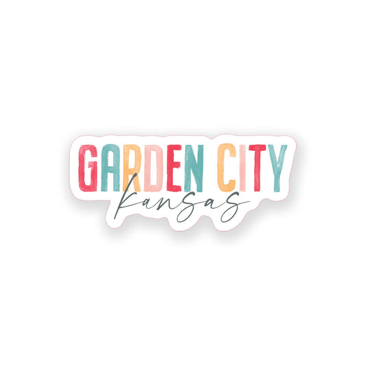 Vinyl Sticker-Watercolor City Garden City Kansas -0