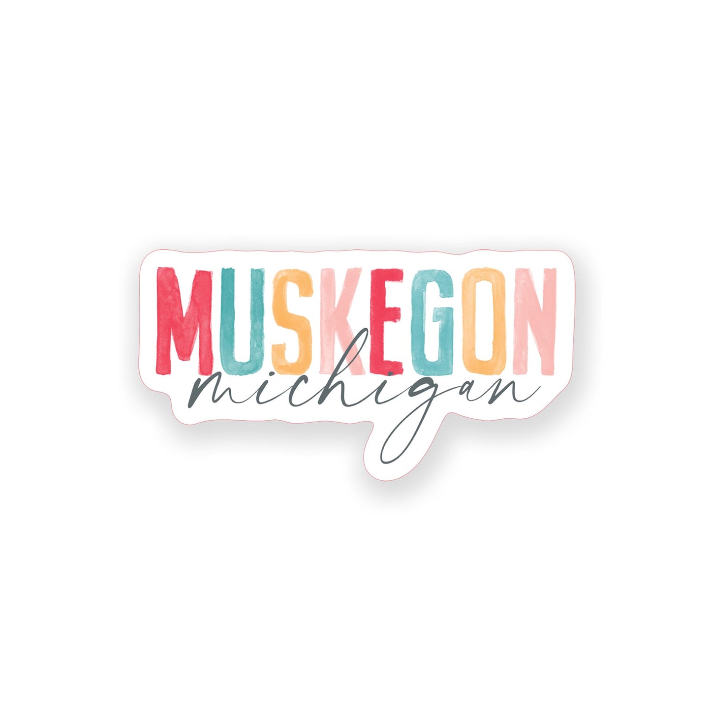 Vinyl Sticker-Watercolor City Muskegon Michigan -0