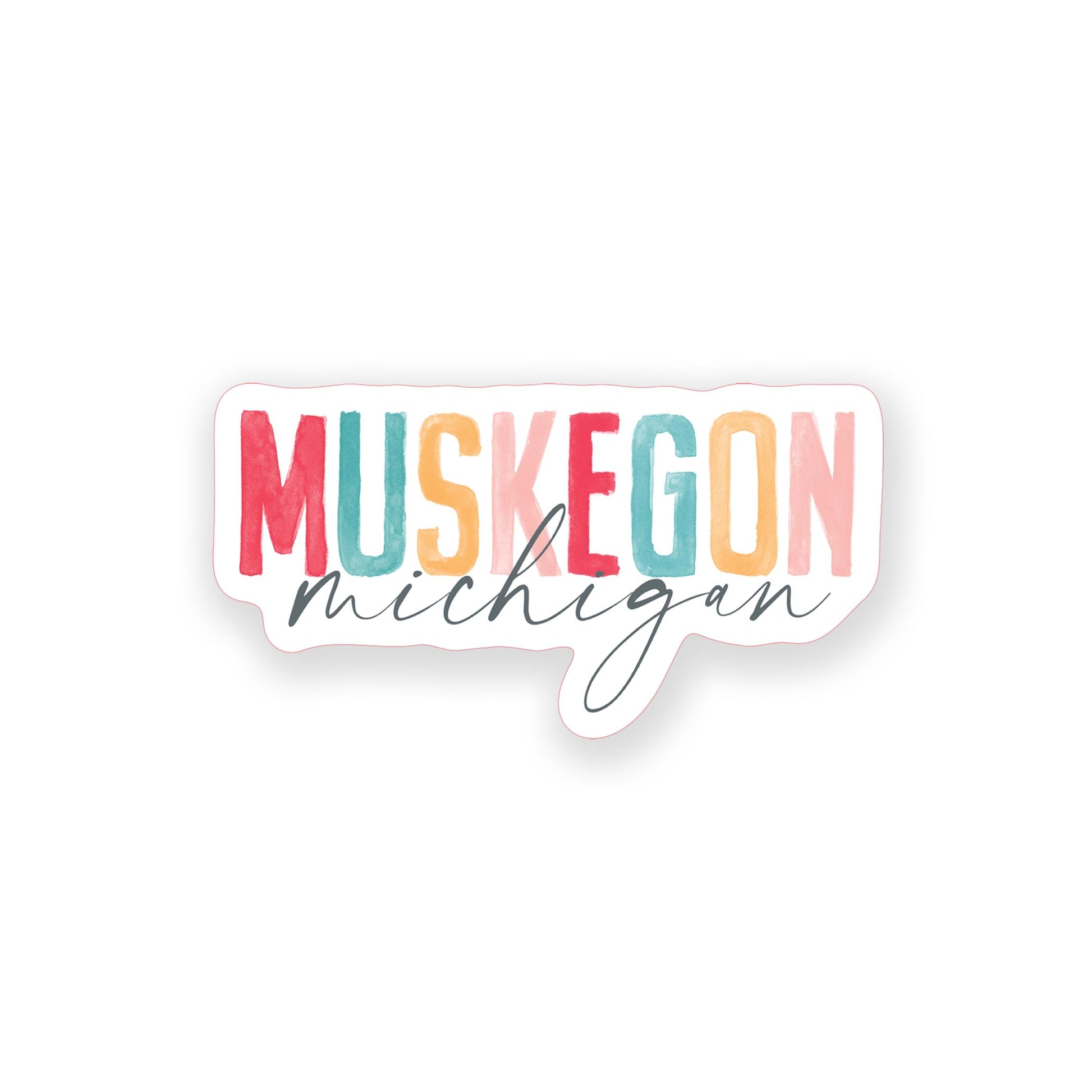 Vinyl Sticker-Watercolor City Muskegon Michigan -0