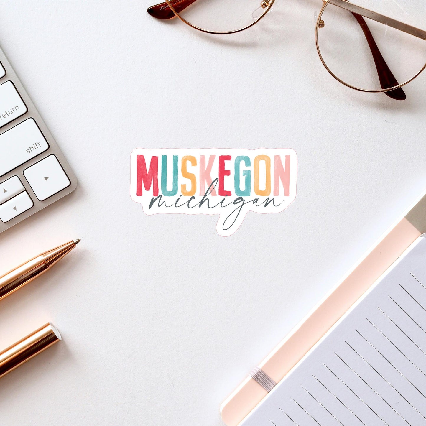 Vinyl Sticker-Watercolor City Muskegon Michigan -2