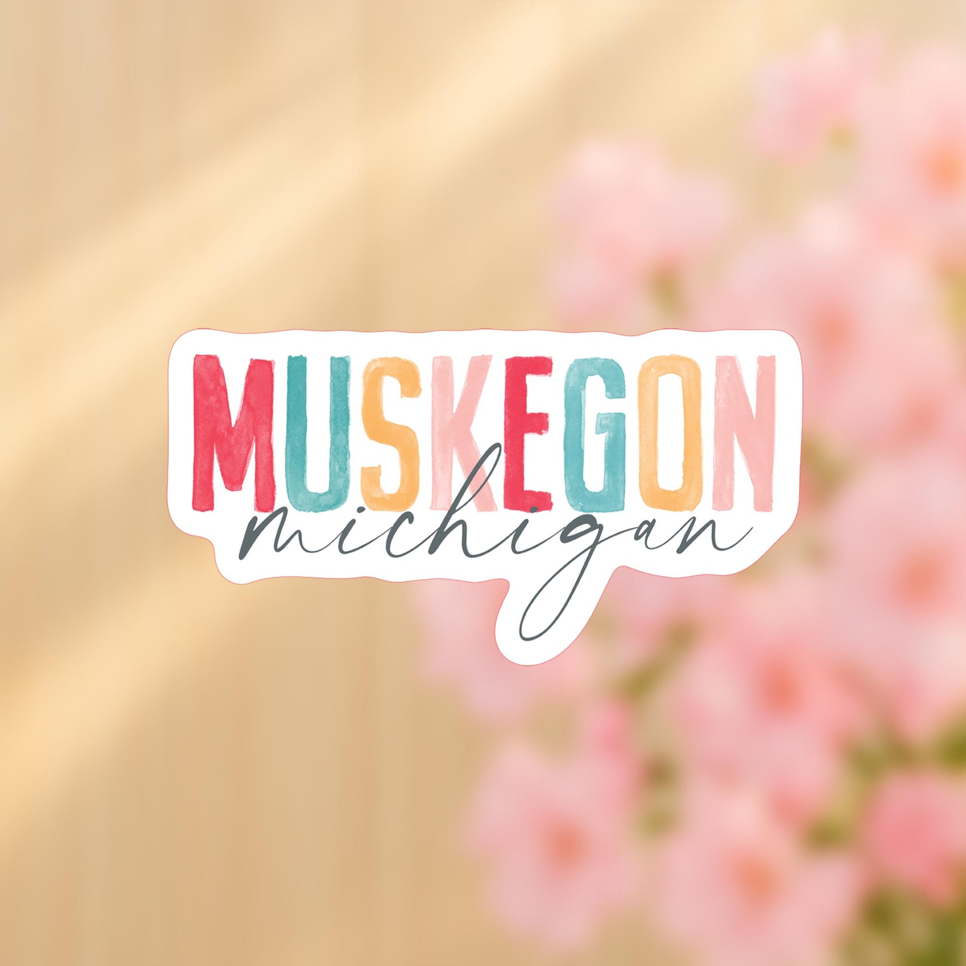 Vinyl Sticker-Watercolor City Muskegon Michigan -4