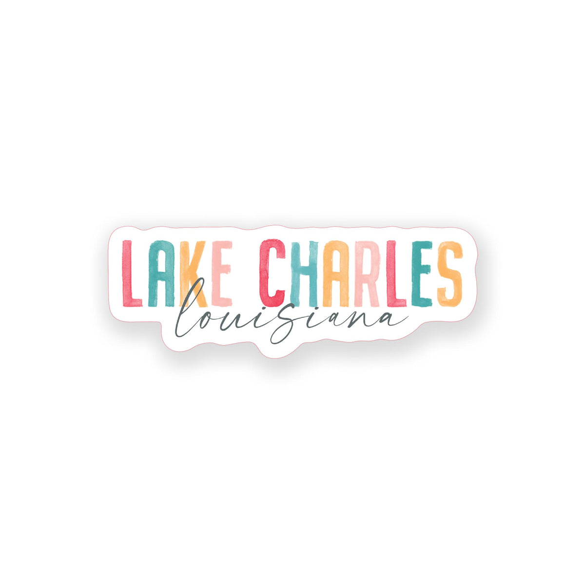 Vinyl Sticker-Watercolor City Lake Charles Louisiana -0
