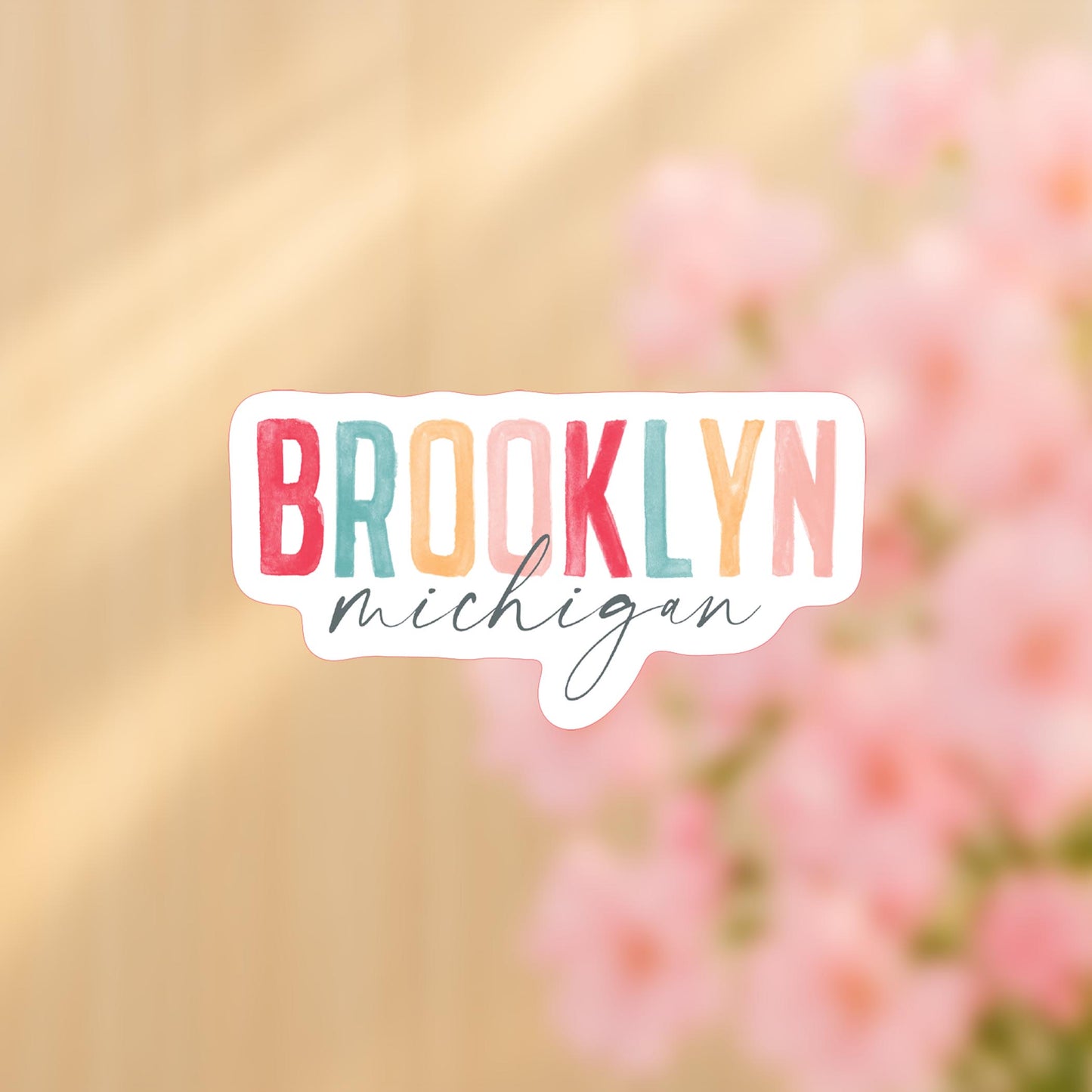 Vinyl Sticker-Watercolor City Brooklyn Michigan -4