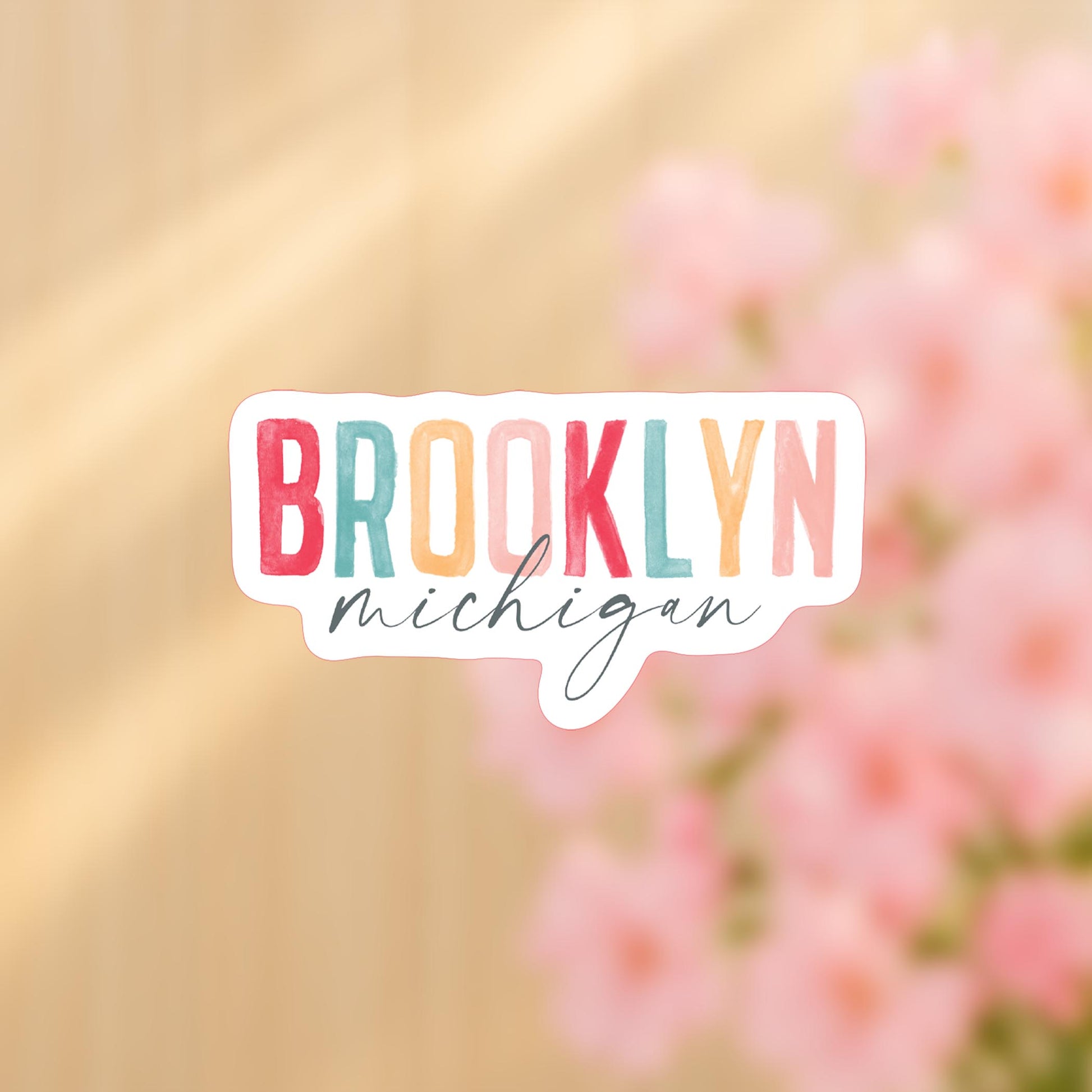 Vinyl Sticker-Watercolor City Brooklyn Michigan -4