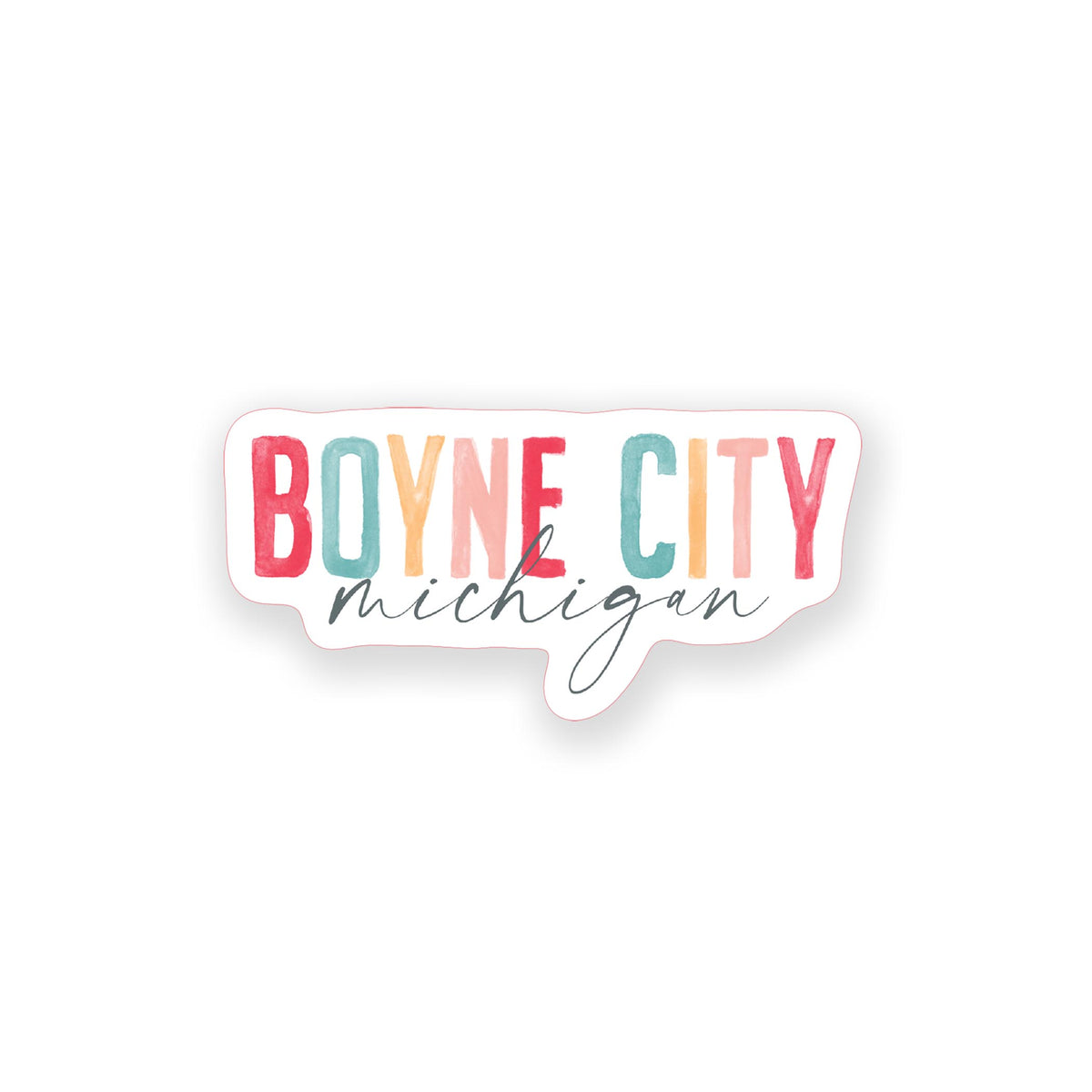 Vinyl Sticker-Watercolor City Boyne City Michigan -0